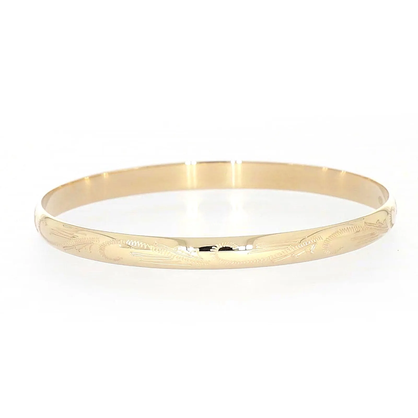 9ct Yellow Gold 65x5mm Solid Engraved Bangle