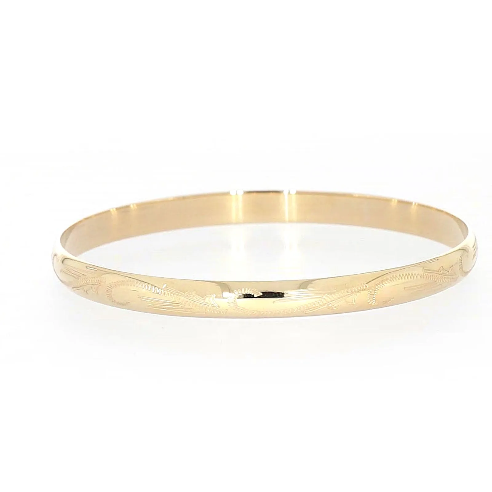 9ct Yellow Gold 65x5mm Solid Engraved Bangle