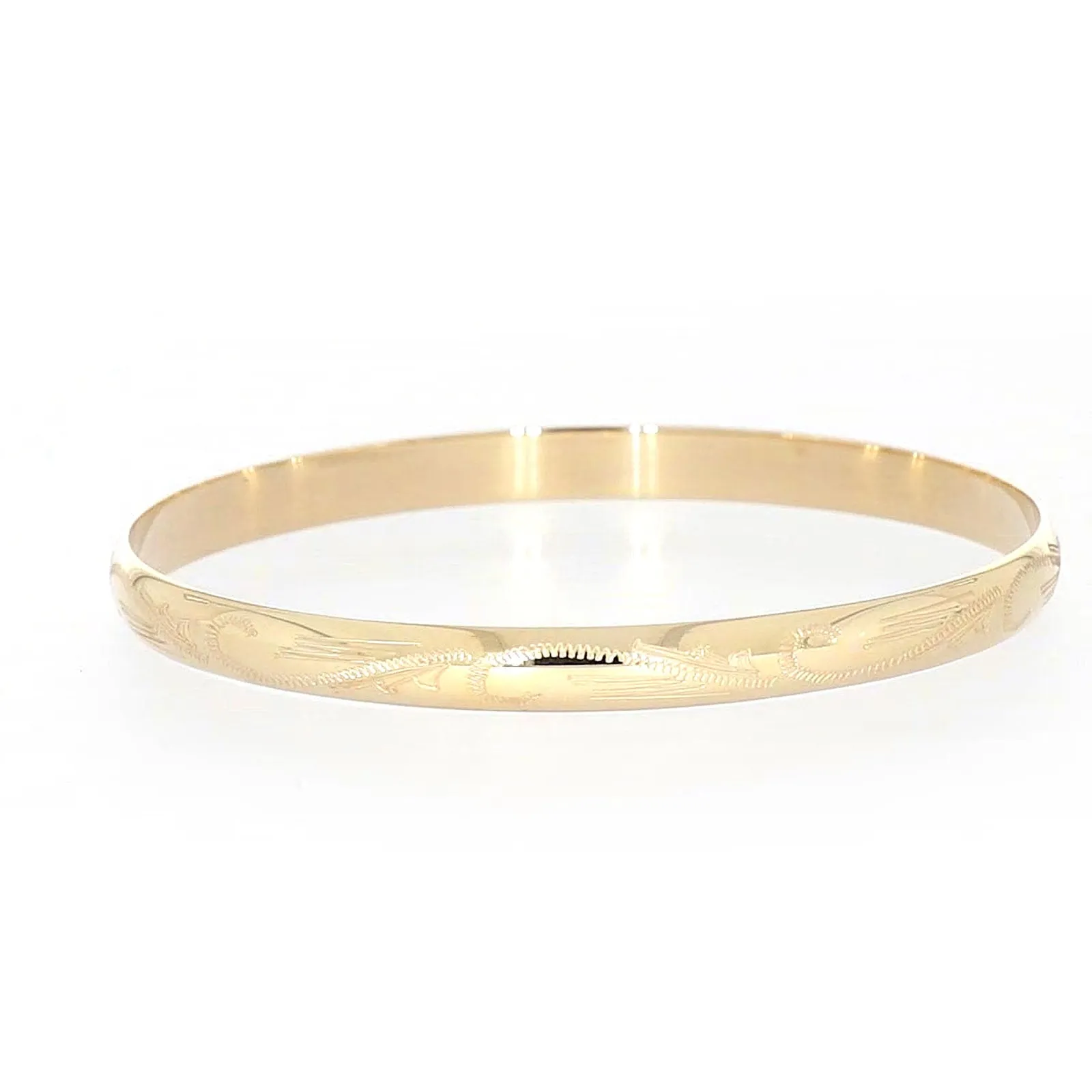 9ct Yellow Gold 65x5mm Solid Engraved Bangle