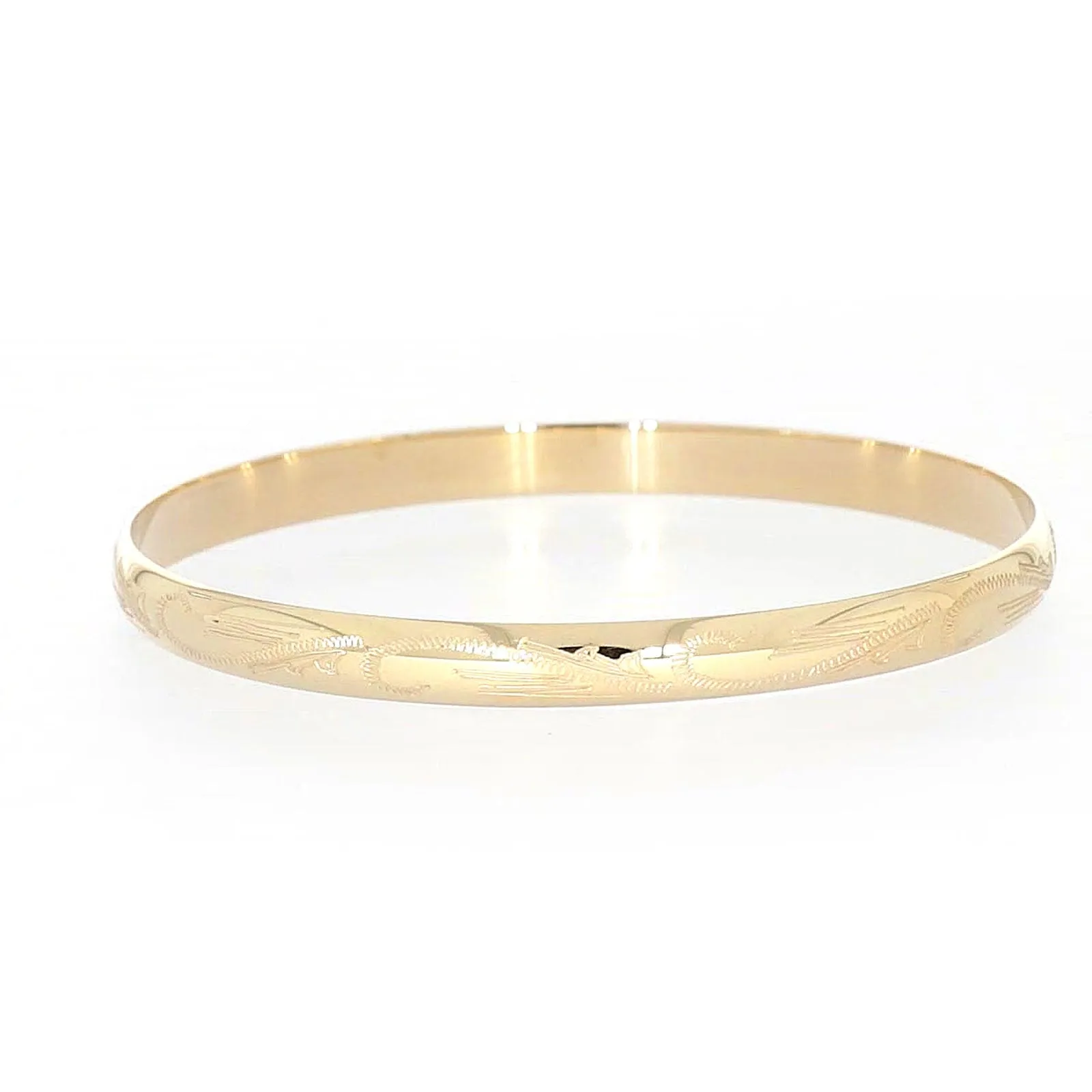 9ct Yellow Gold 65x5mm Solid Engraved Bangle