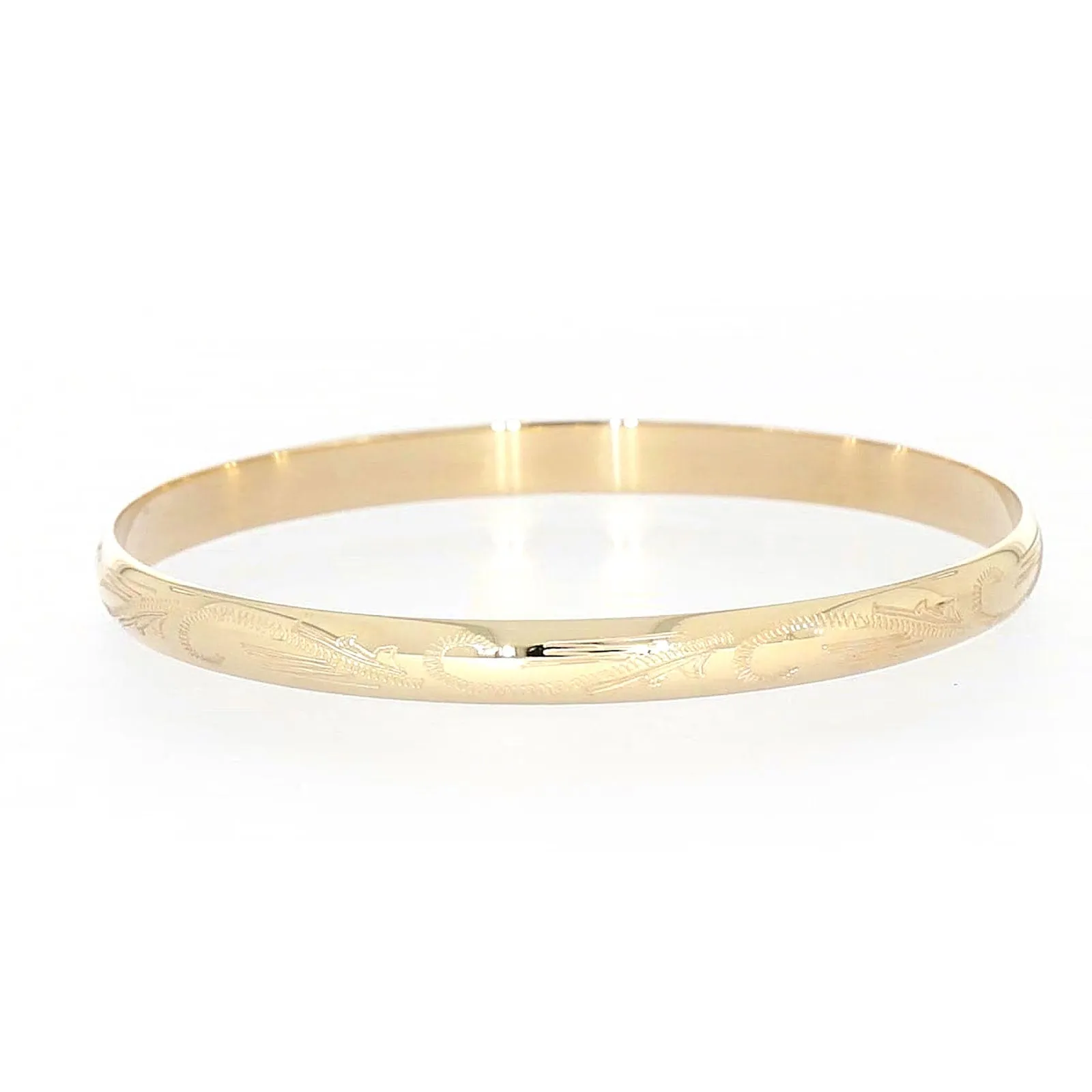 9ct Yellow Gold 65x5mm Solid Engraved Bangle