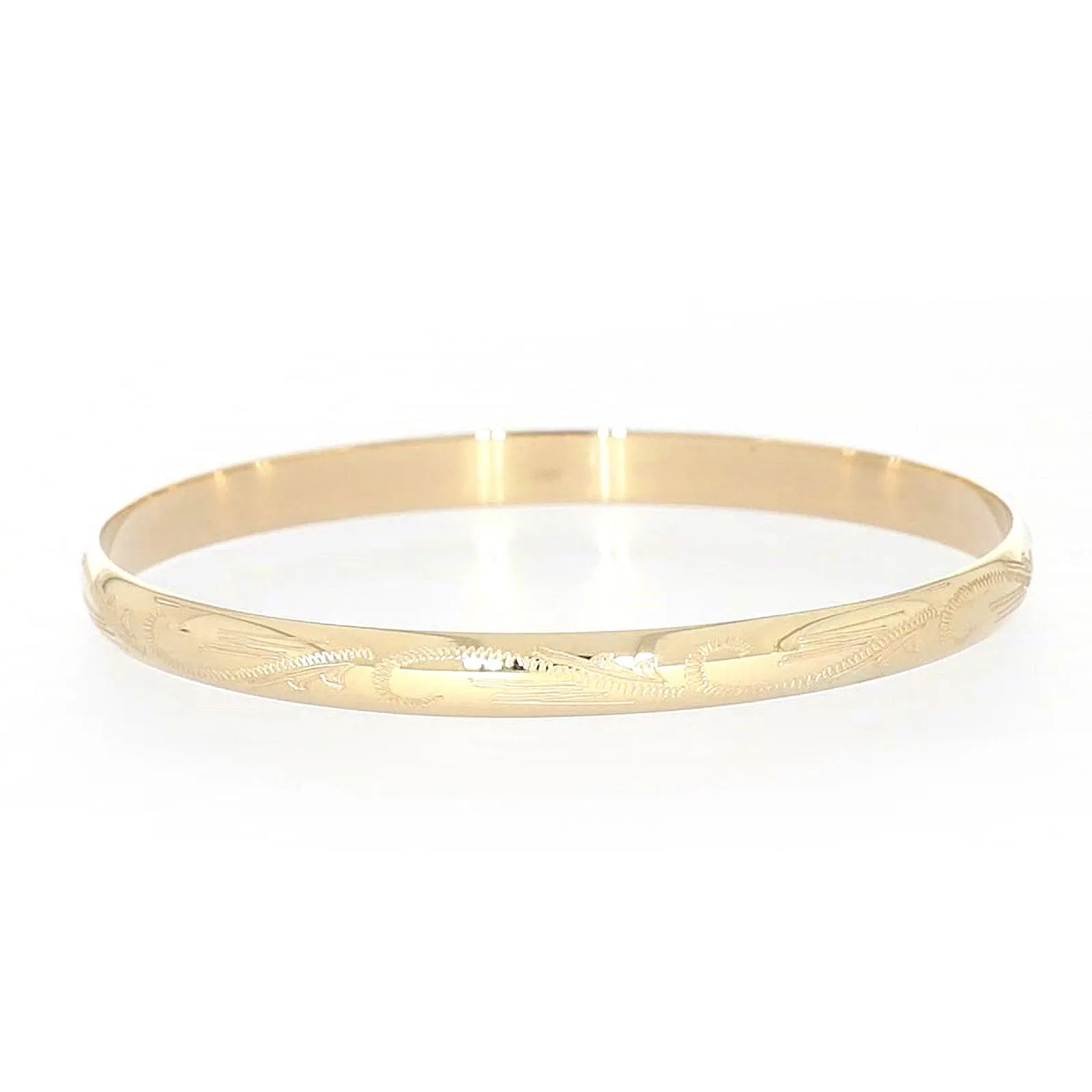 9ct Yellow Gold 65x5mm Solid Engraved Bangle