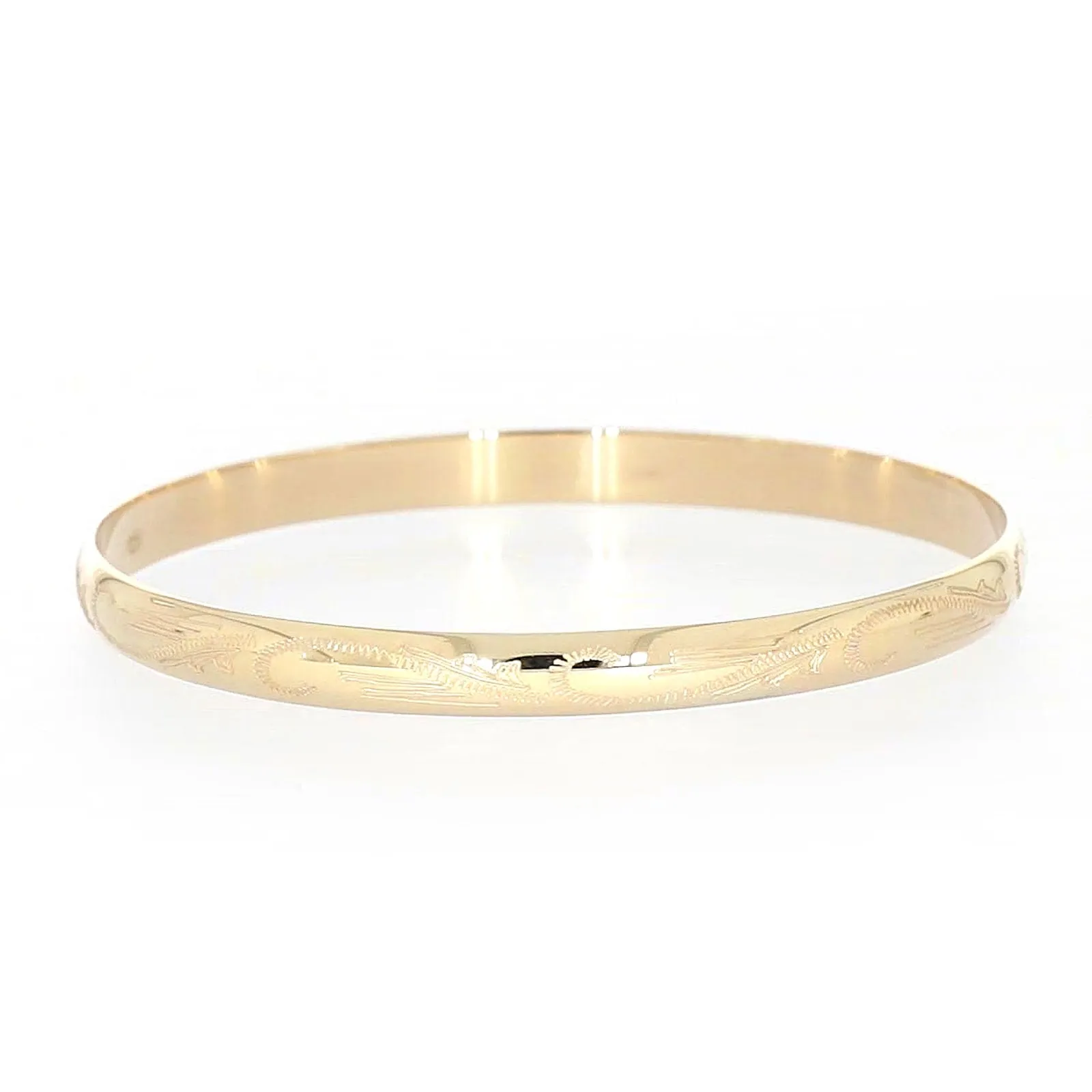 9ct Yellow Gold 65x5mm Solid Engraved Bangle