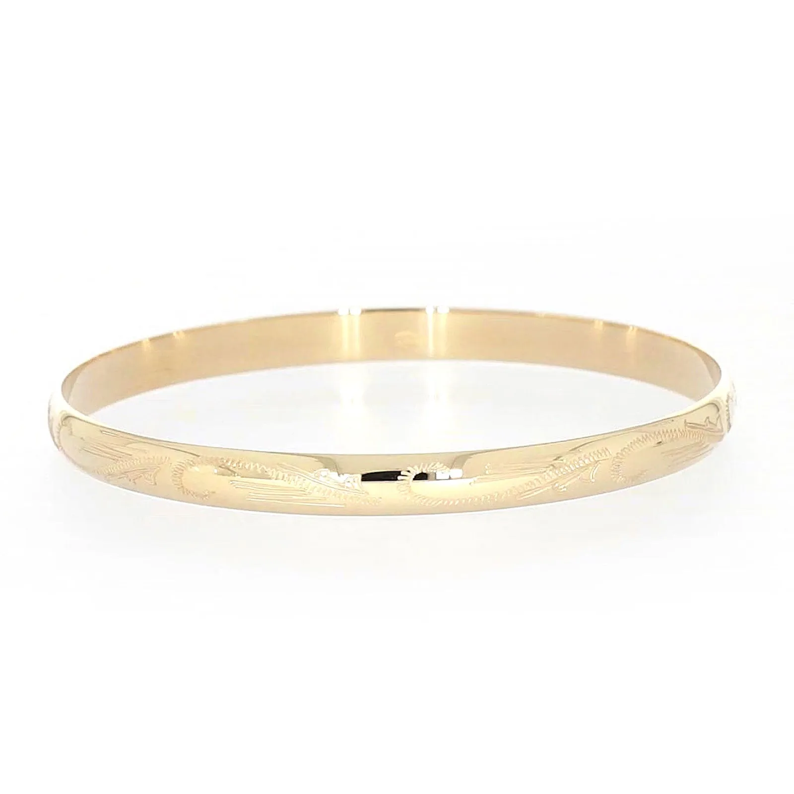 9ct Yellow Gold 65x5mm Solid Engraved Bangle