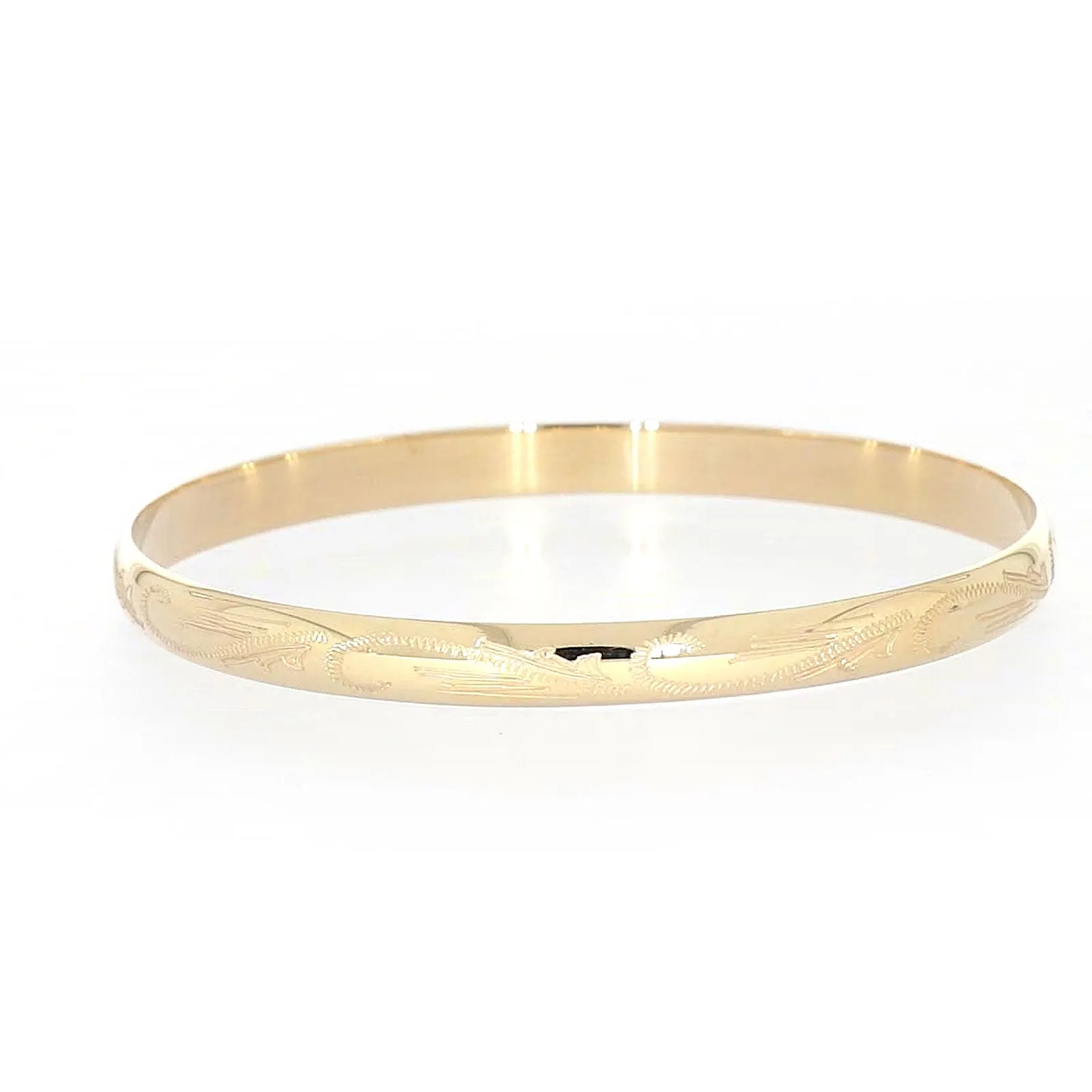 9ct Yellow Gold 65x5mm Solid Engraved Bangle