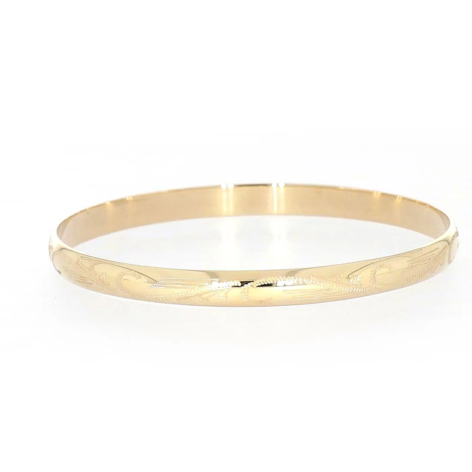 9ct Yellow Gold 65x5mm Solid Engraved Bangle