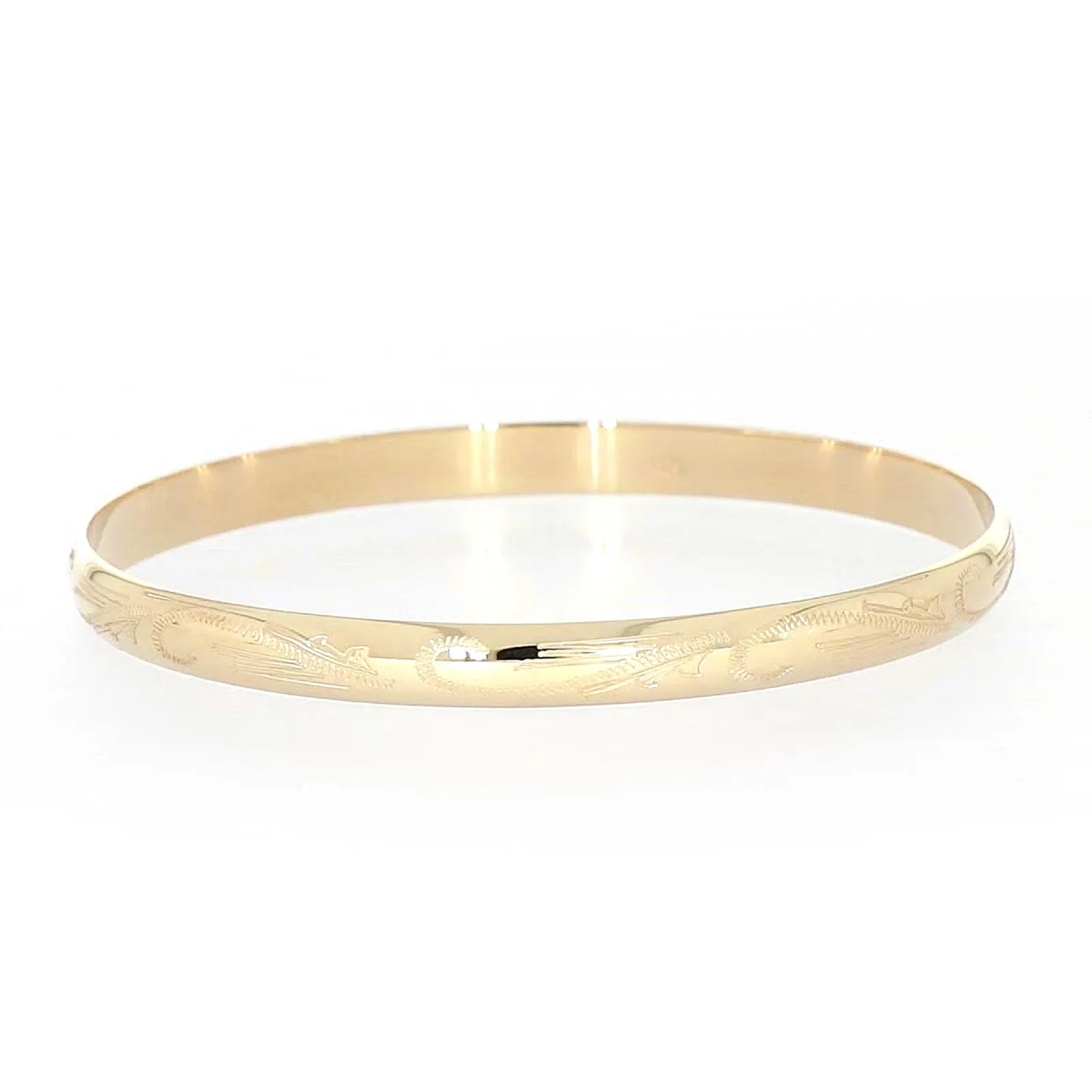 9ct Yellow Gold 65x5mm Solid Engraved Bangle