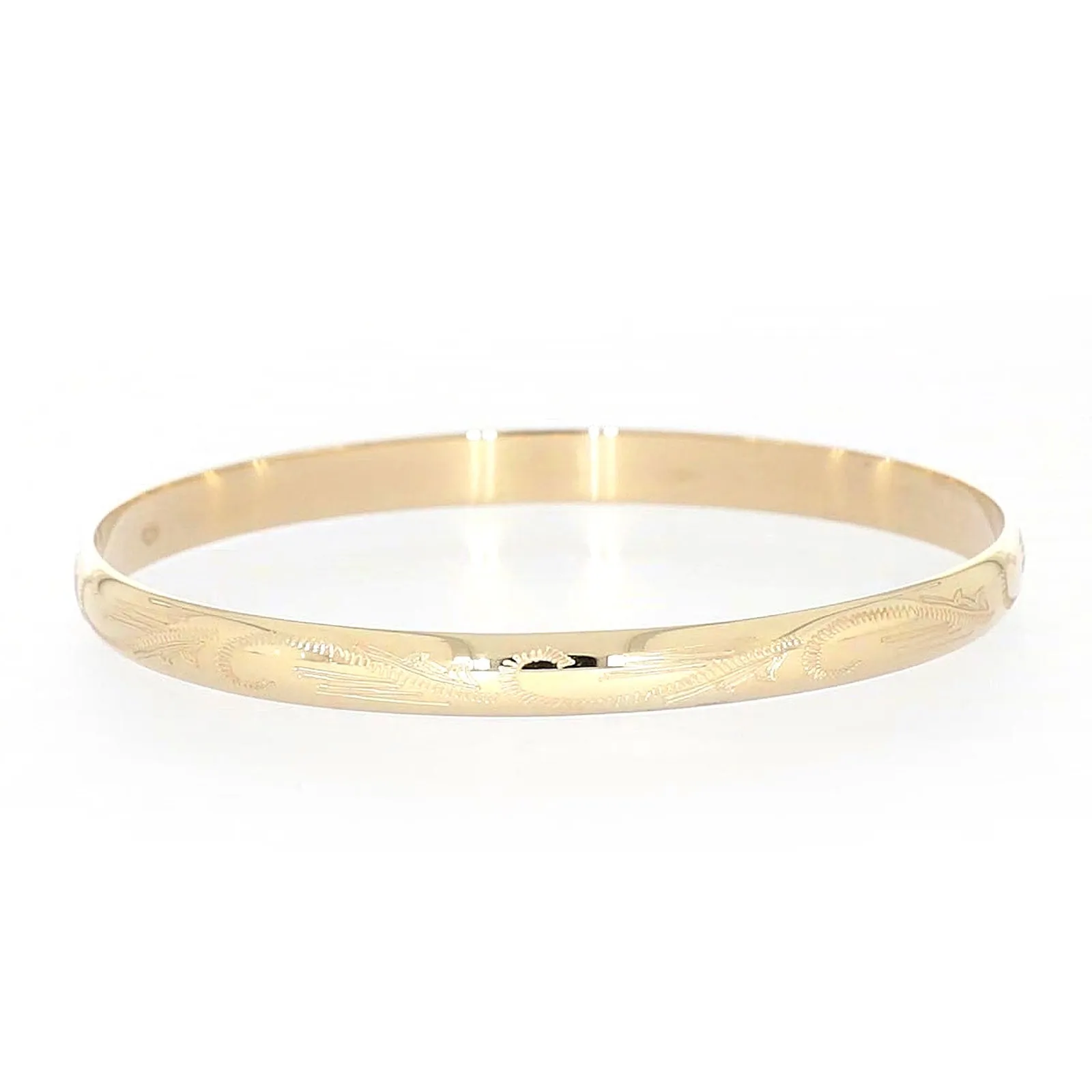 9ct Yellow Gold 65x5mm Solid Engraved Bangle