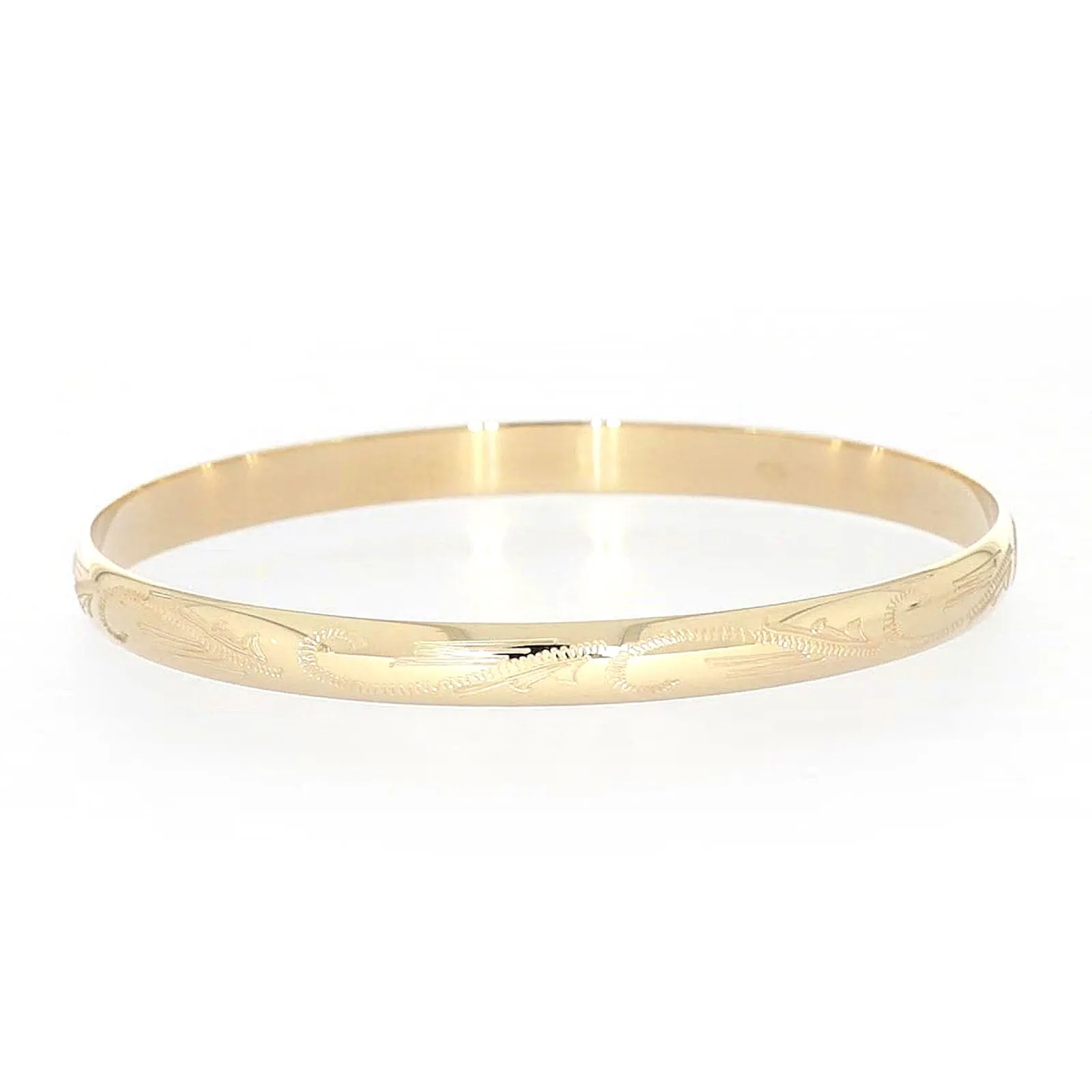 9ct Yellow Gold 65x5mm Solid Engraved Bangle