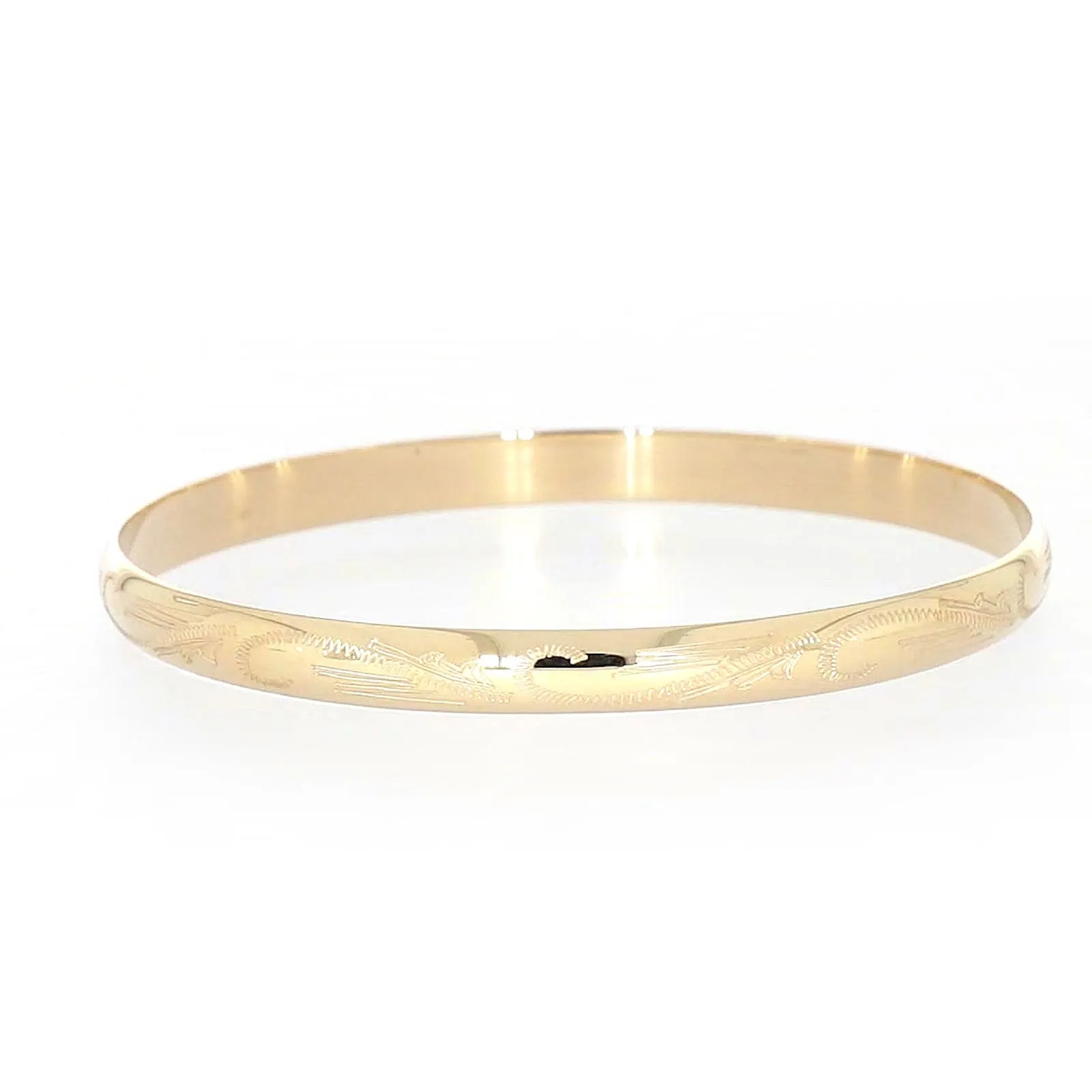 9ct Yellow Gold 65x5mm Solid Engraved Bangle