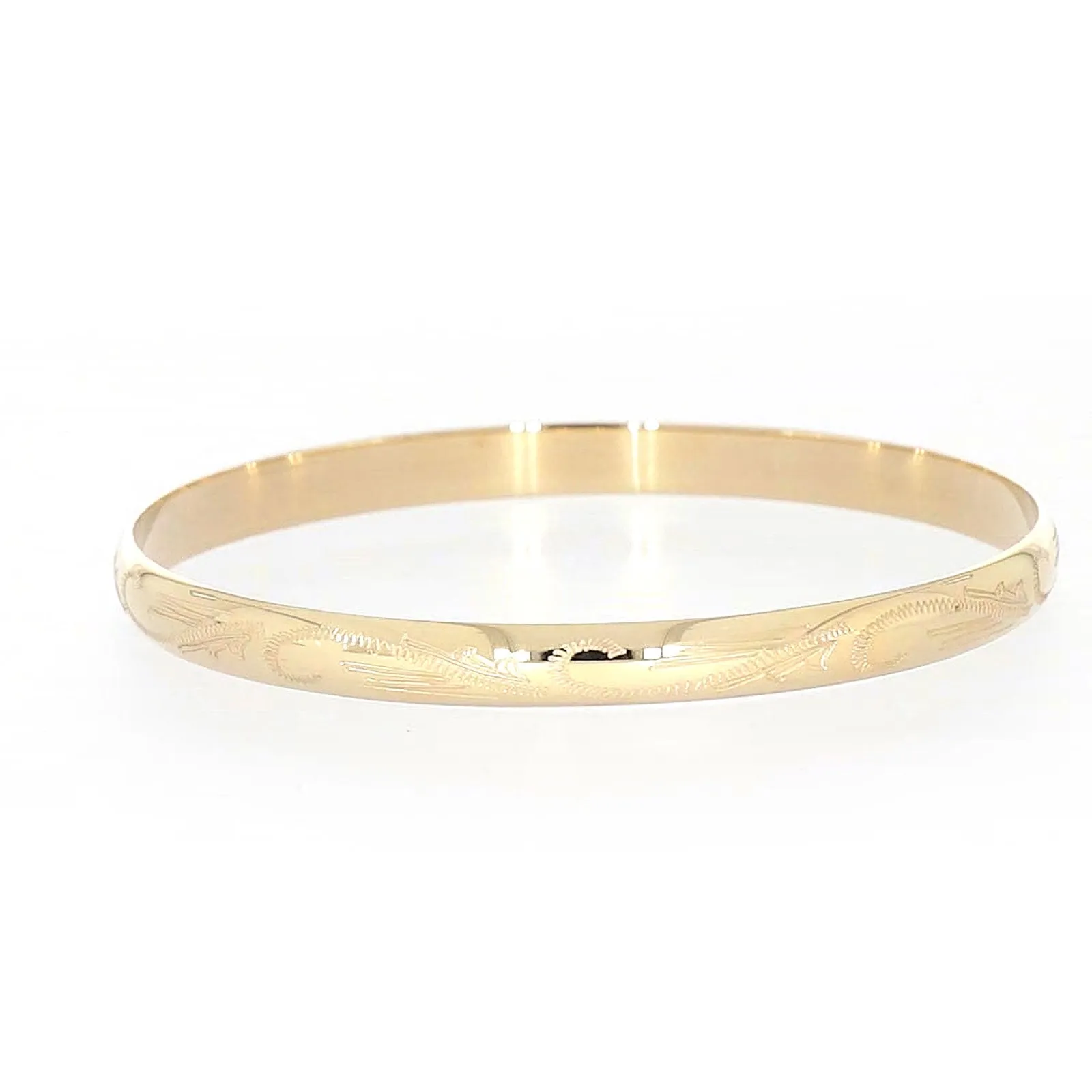 9ct Yellow Gold 65x5mm Solid Engraved Bangle