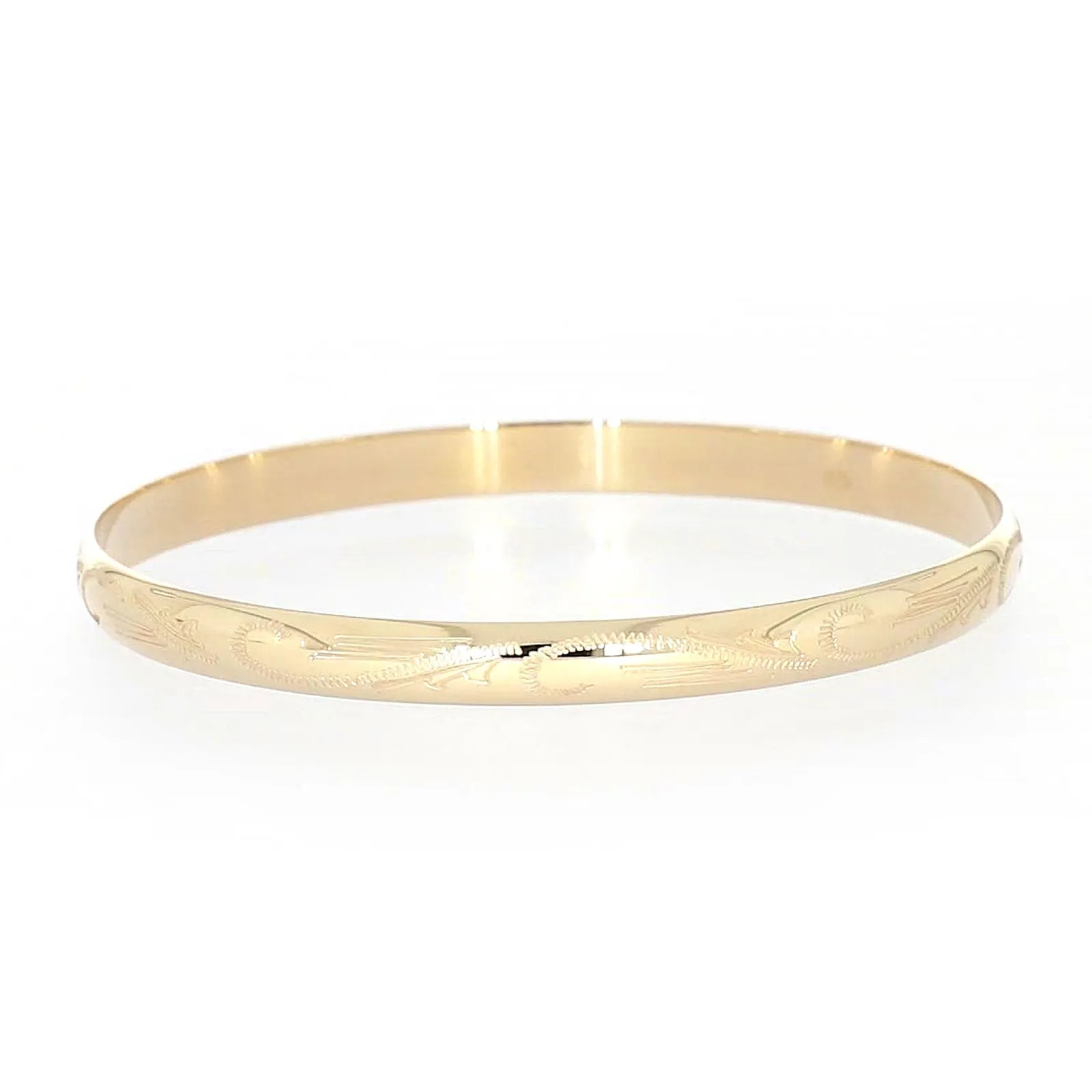 9ct Yellow Gold 65x5mm Solid Engraved Bangle