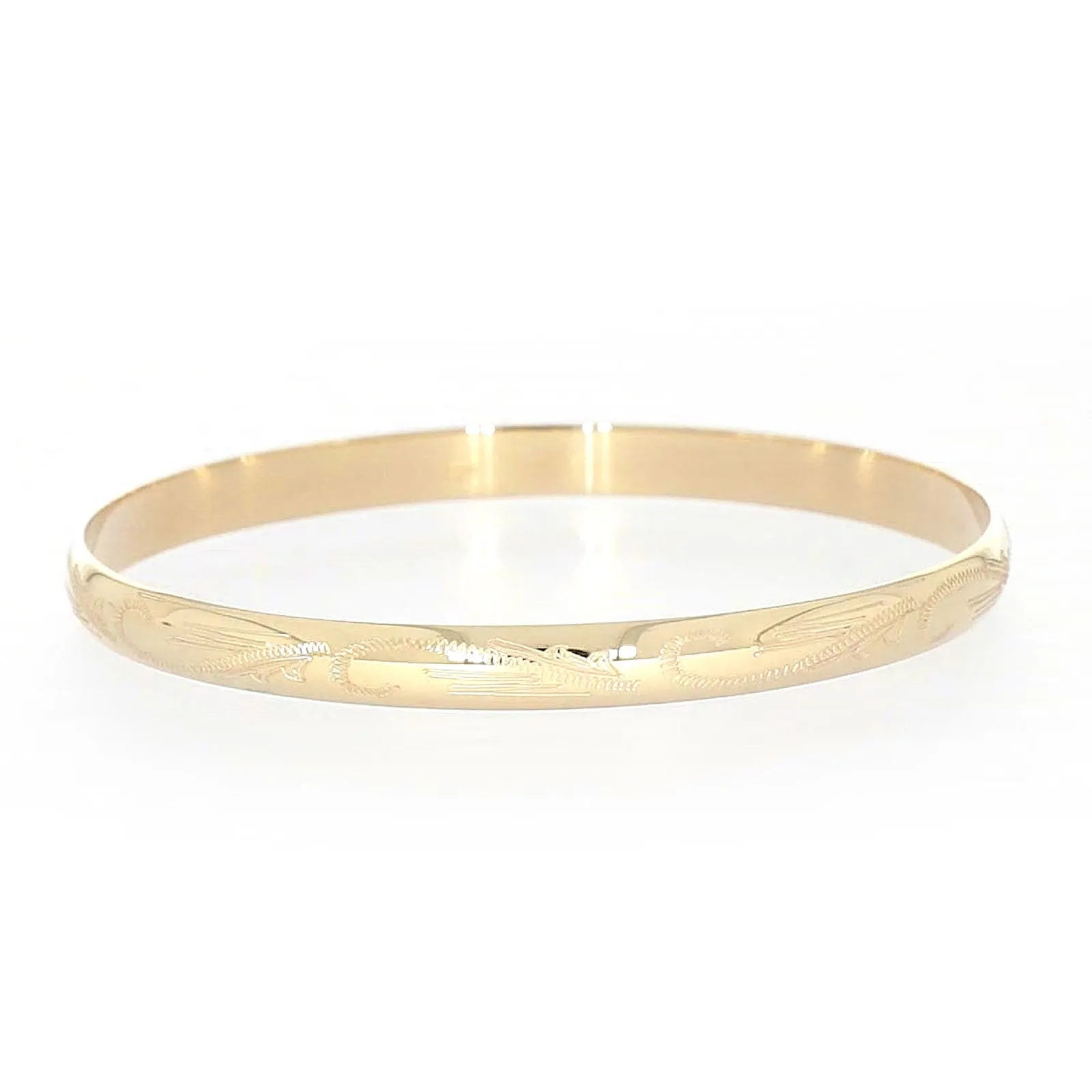 9ct Yellow Gold 65x5mm Solid Engraved Bangle