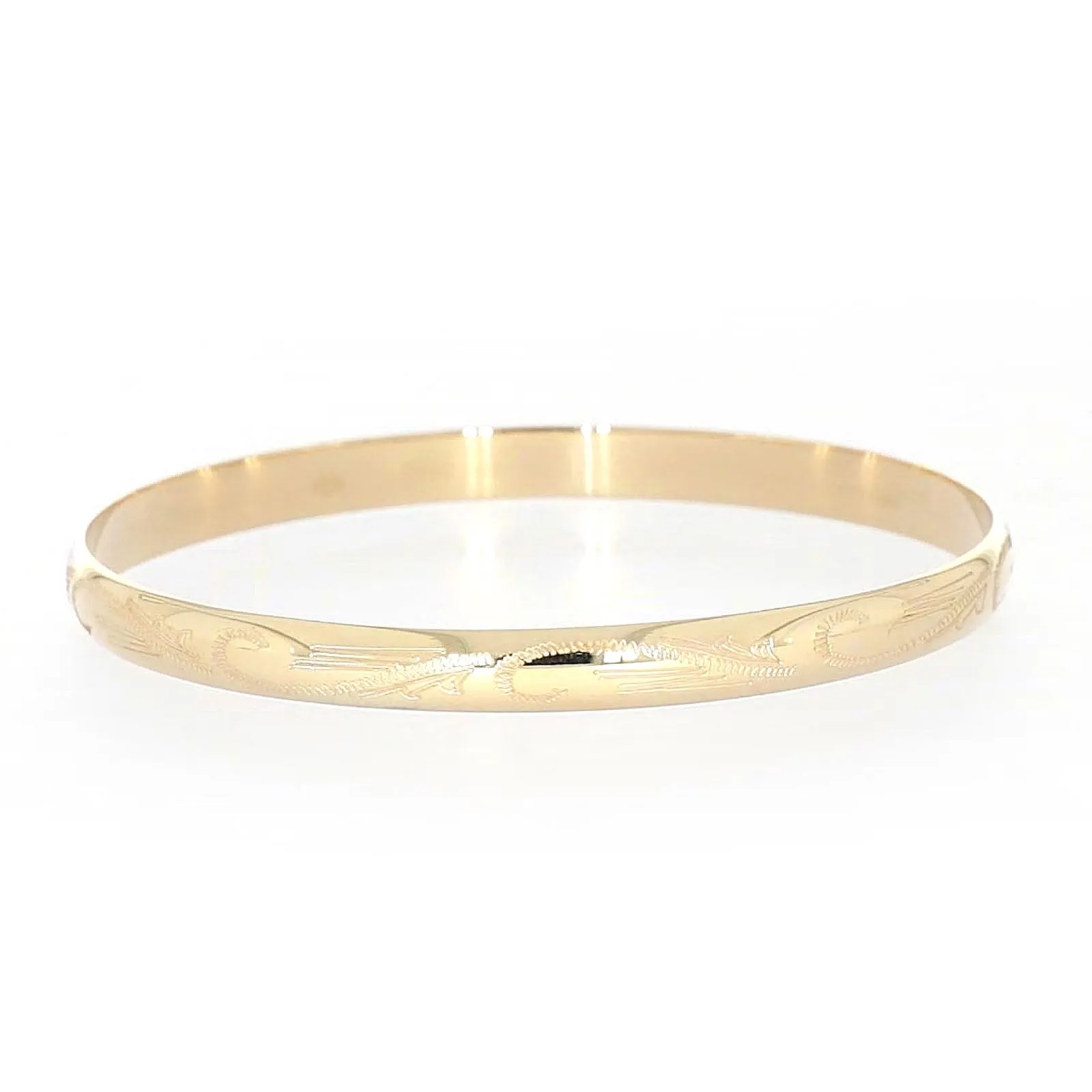 9ct Yellow Gold 65x5mm Solid Engraved Bangle