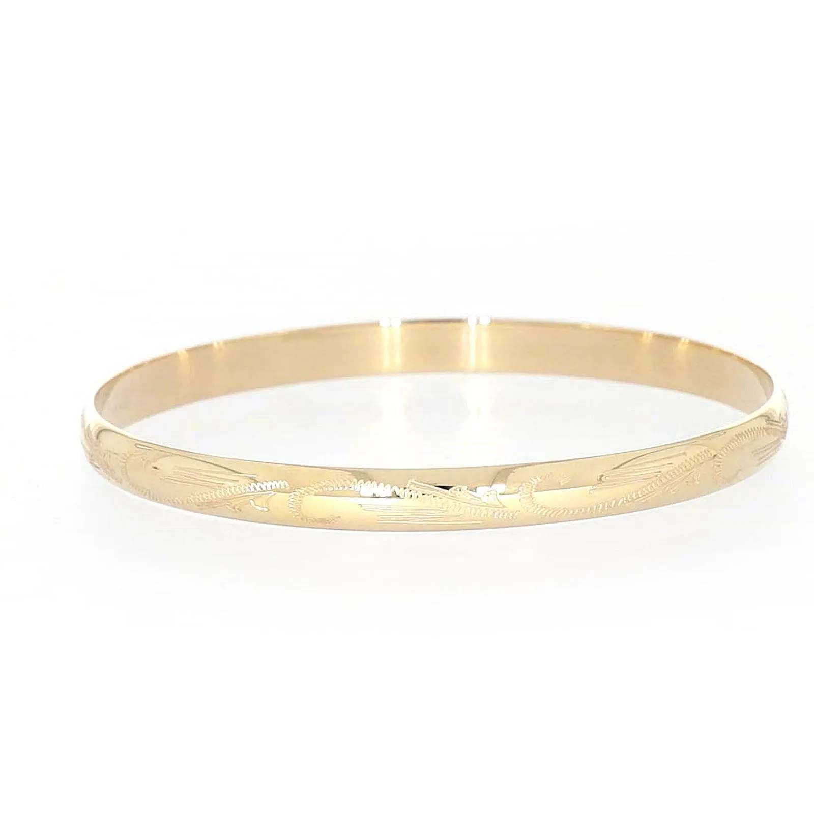 9ct Yellow Gold 65x5mm Solid Engraved Bangle