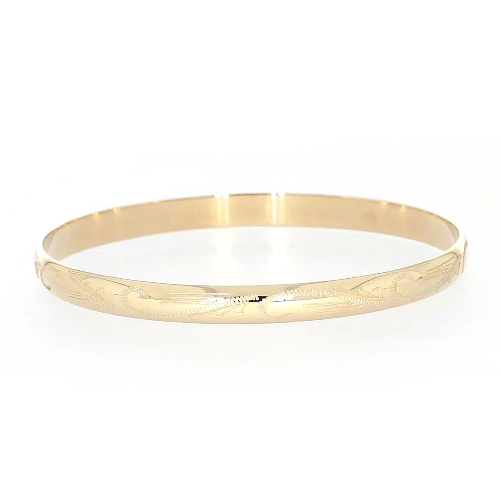 9ct Yellow Gold 65x5mm Solid Engraved Bangle