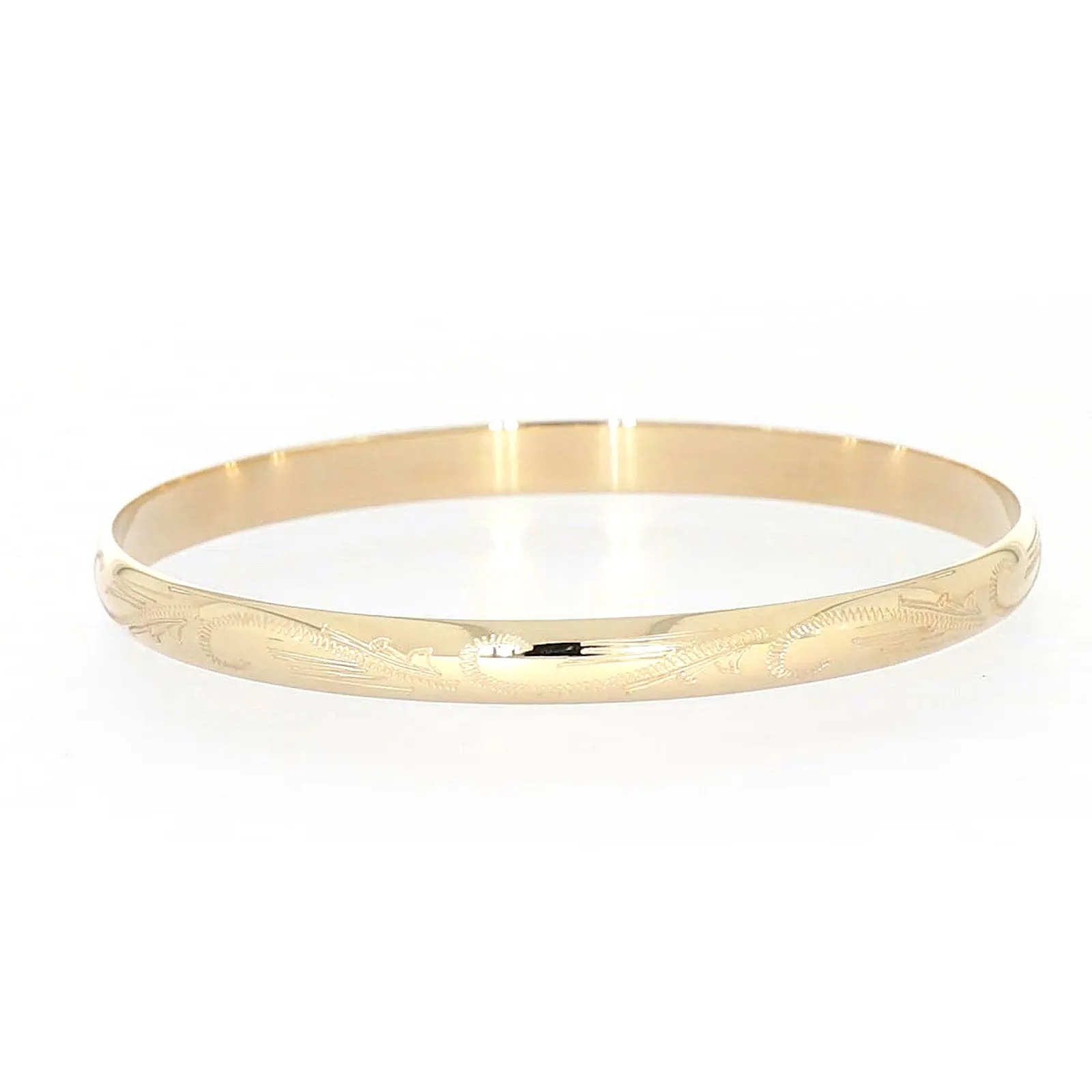 9ct Yellow Gold 65x5mm Solid Engraved Bangle