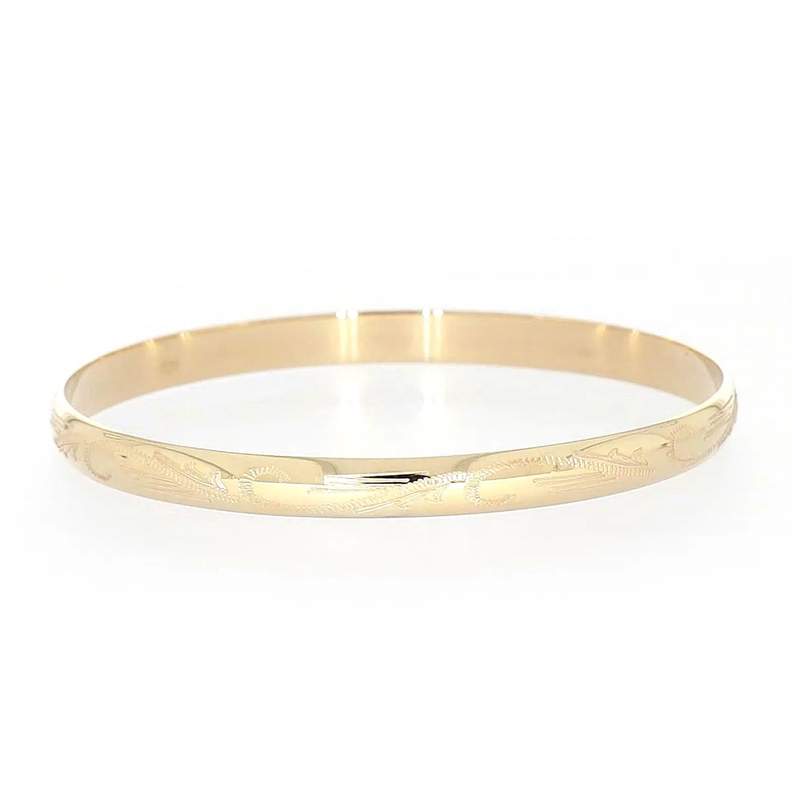 9ct Yellow Gold 65x5mm Solid Engraved Bangle