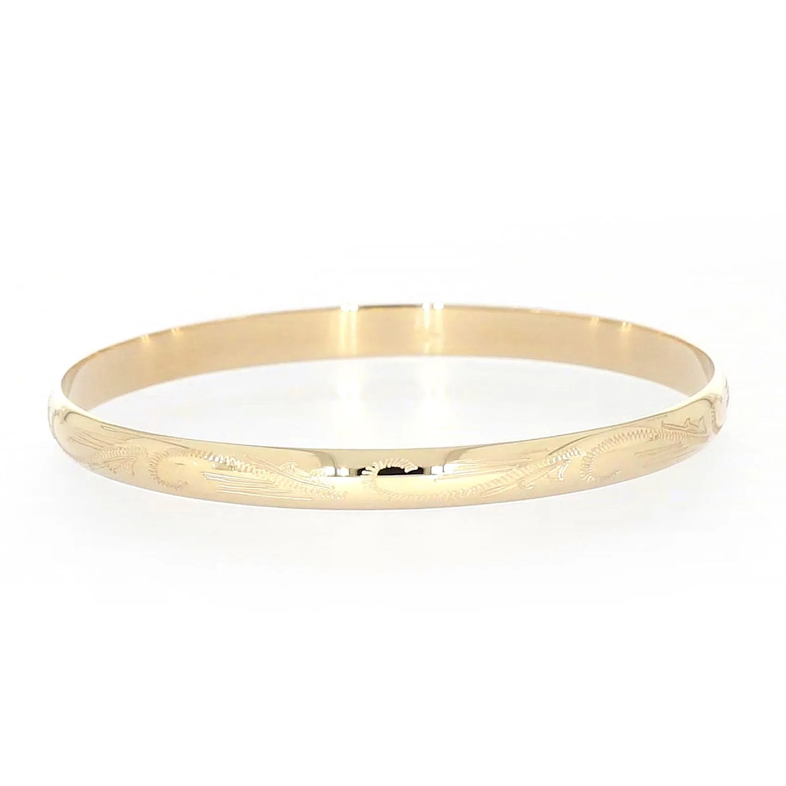 9ct Yellow Gold 65x5mm Solid Engraved Bangle