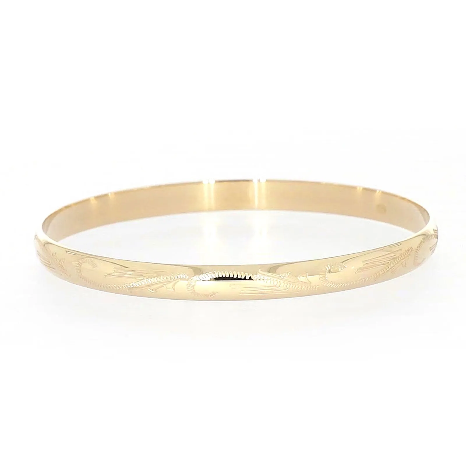 9ct Yellow Gold 65x5mm Solid Engraved Bangle