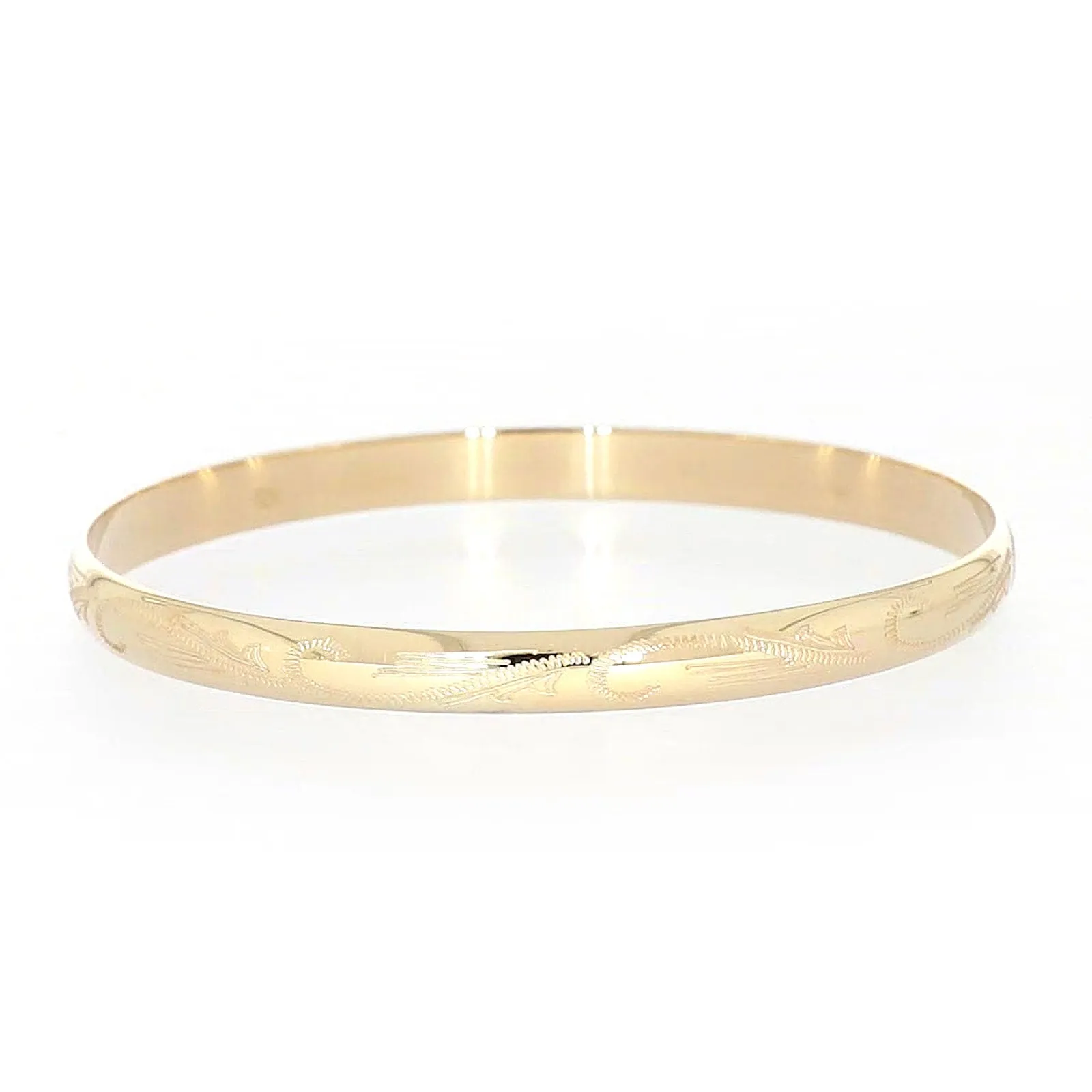 9ct Yellow Gold 65x5mm Solid Engraved Bangle