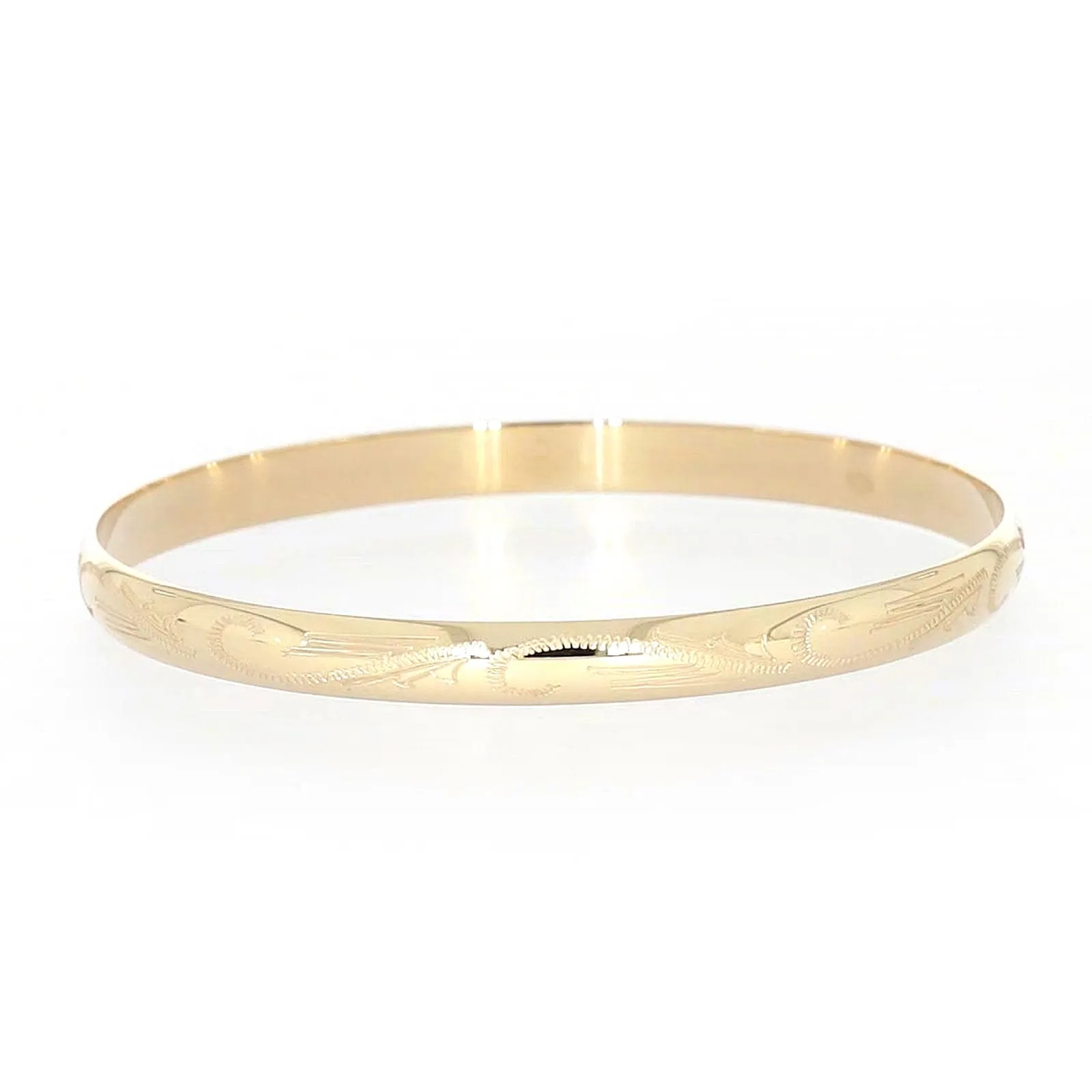 9ct Yellow Gold 65x5mm Solid Engraved Bangle