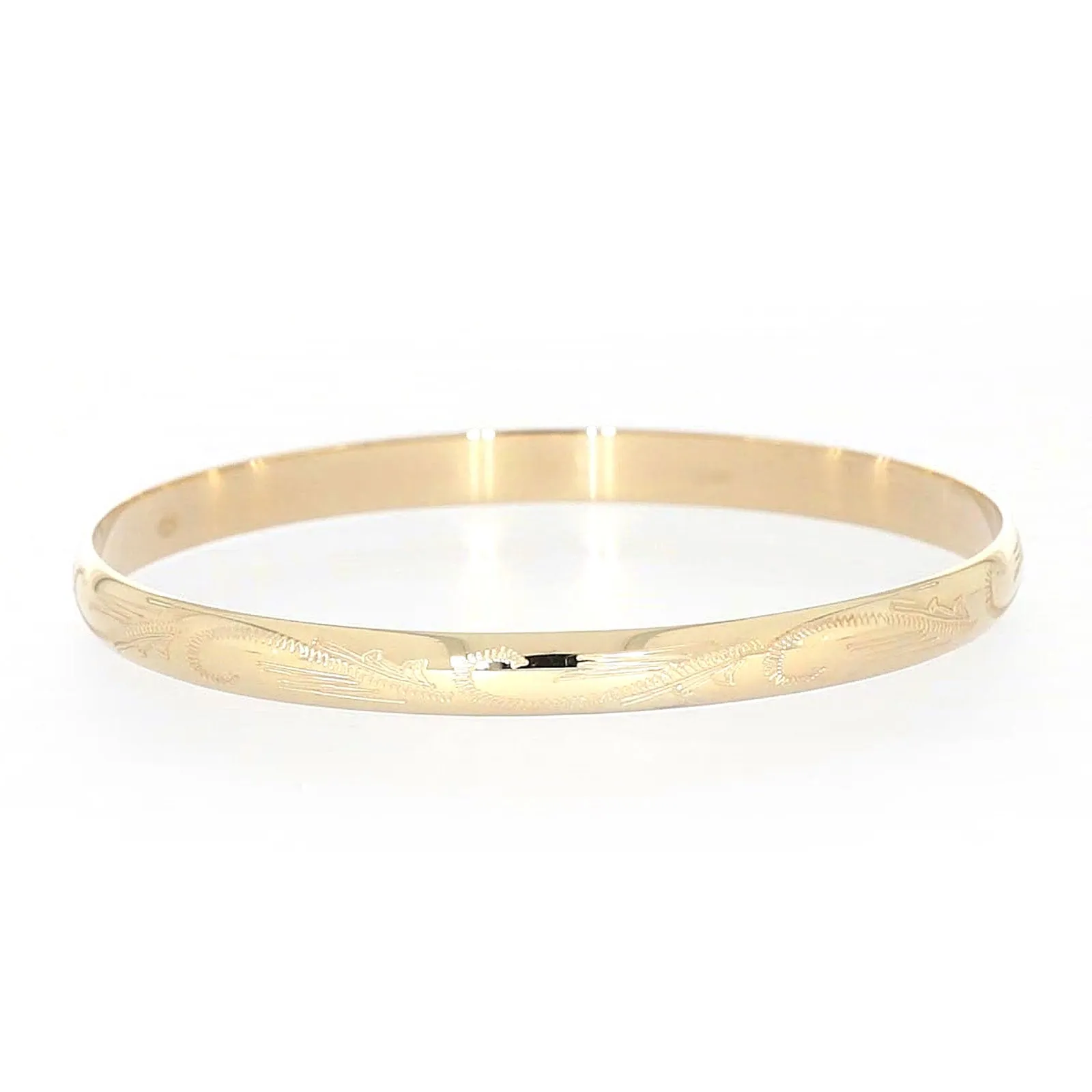 9ct Yellow Gold 65x5mm Solid Engraved Bangle