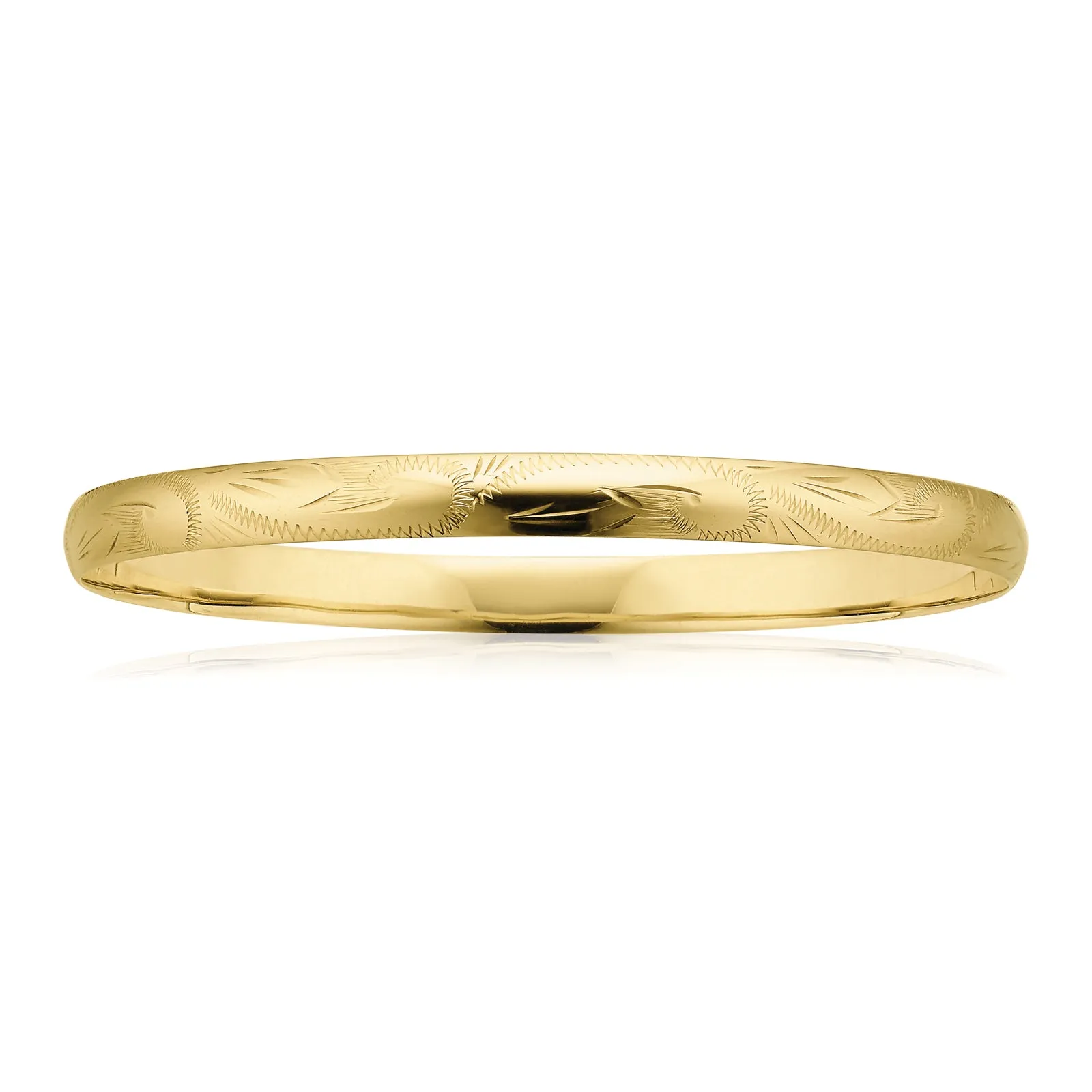 9ct Yellow Gold Silver Filled 63x6mm Engraved Bangle