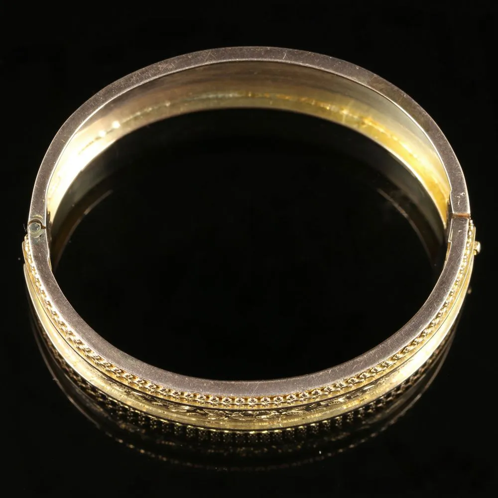 Antique Victorian Gold Bangle Beautiful Engraving 9Ct Gold Circa 1880