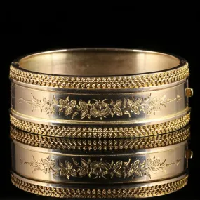 Antique Victorian Gold Bangle Beautiful Engraving 9Ct Gold Circa 1880