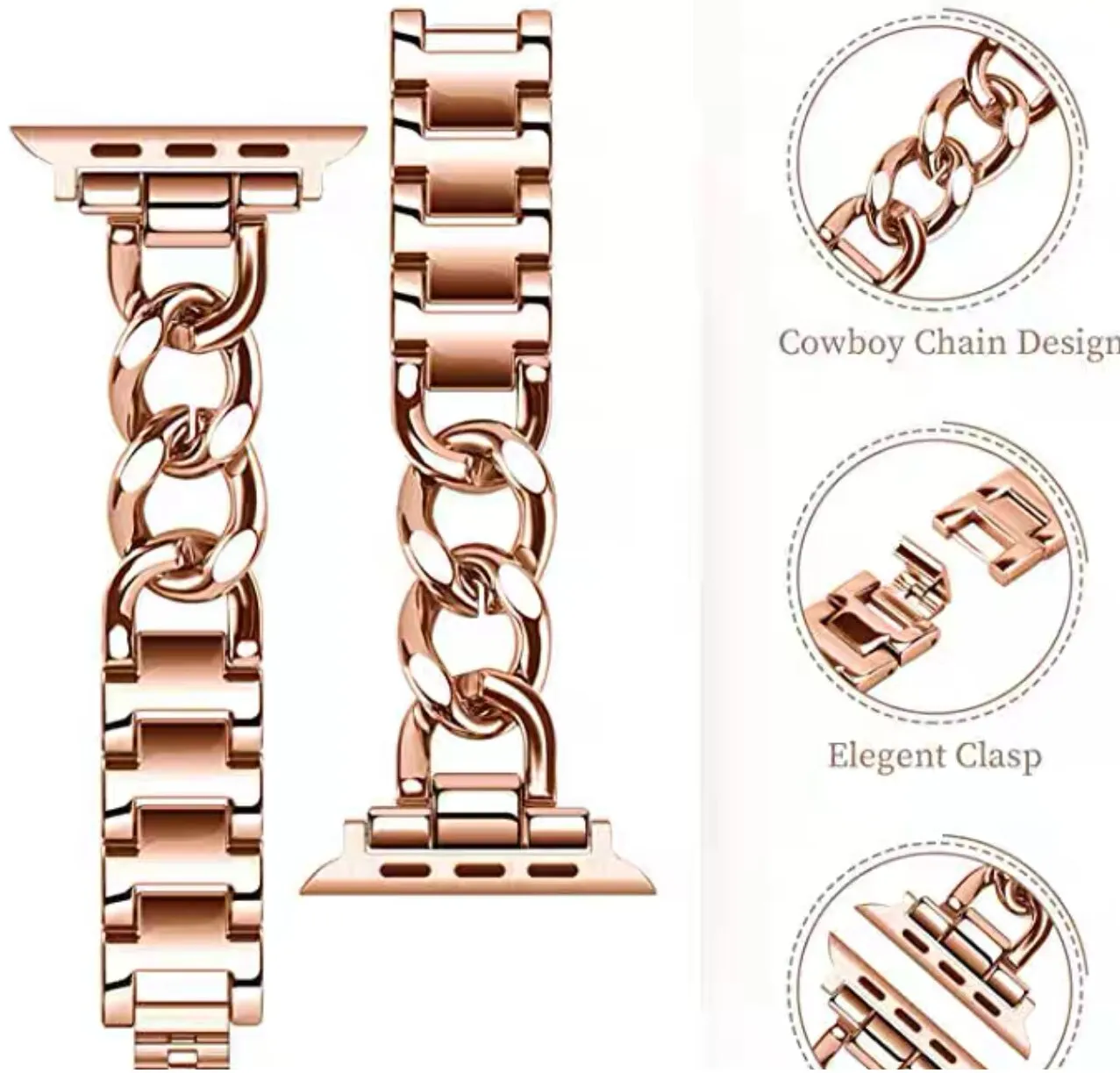 Apple Watch 41mm / 40mm / 38mm | Cool Chain Metal Bands |Rose Gold