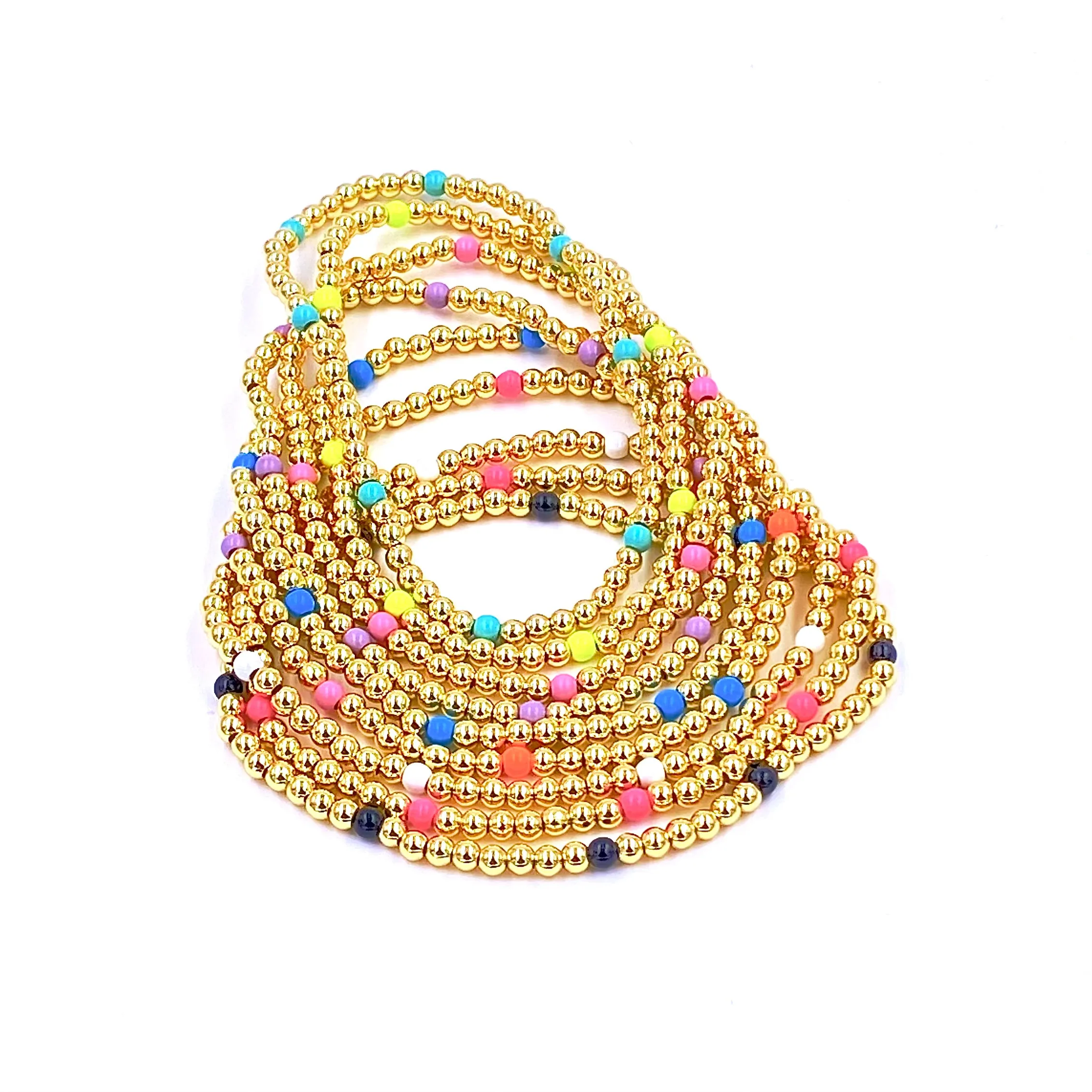 Ashley Gold Stainless Steel Gold Plated 8 Enamel Ball Beaded Stretch Bracelet