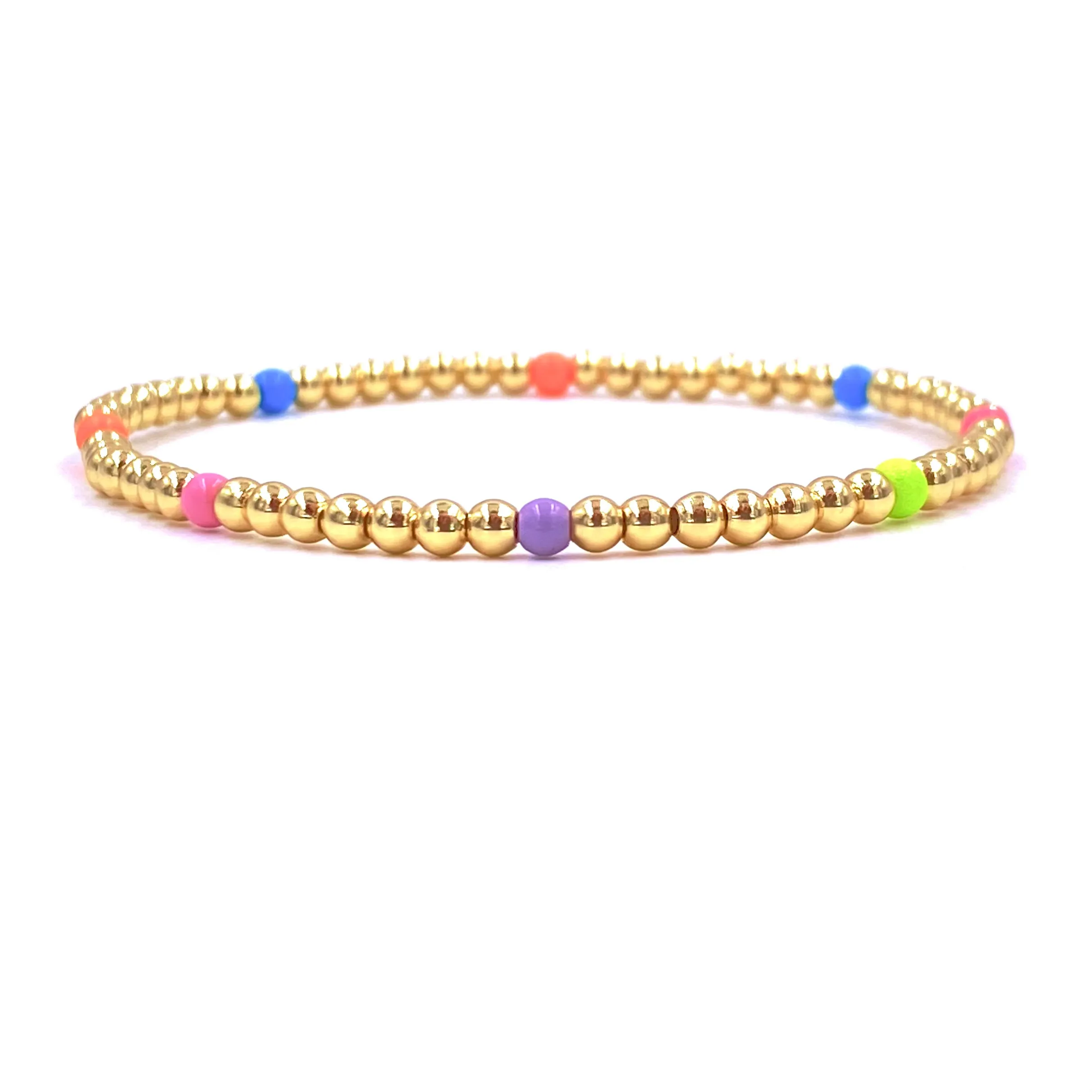 Ashley Gold Stainless Steel Gold Plated 8 Enamel Ball Beaded Stretch Bracelet