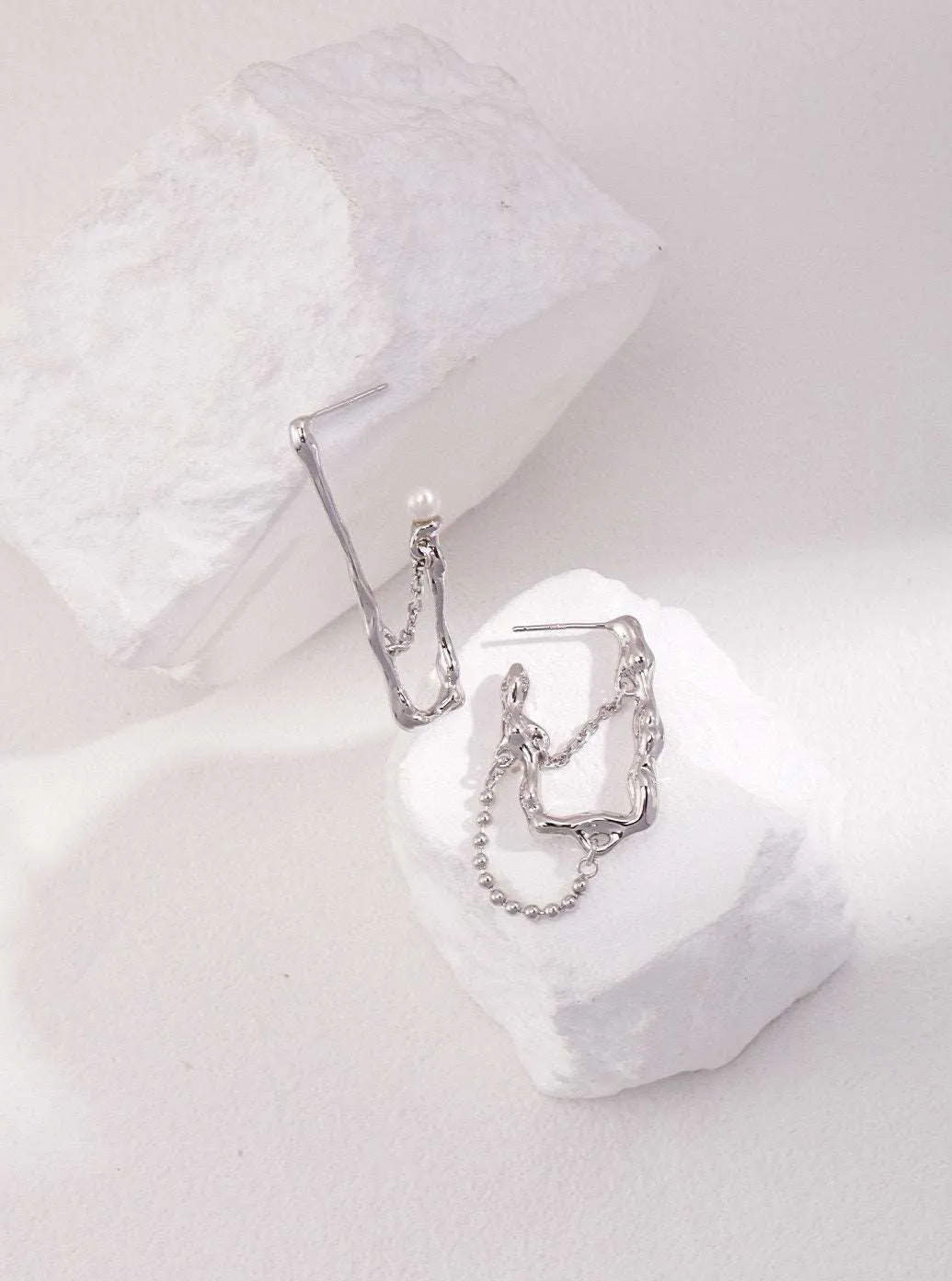 Asymmetric Square Pearl Earrings