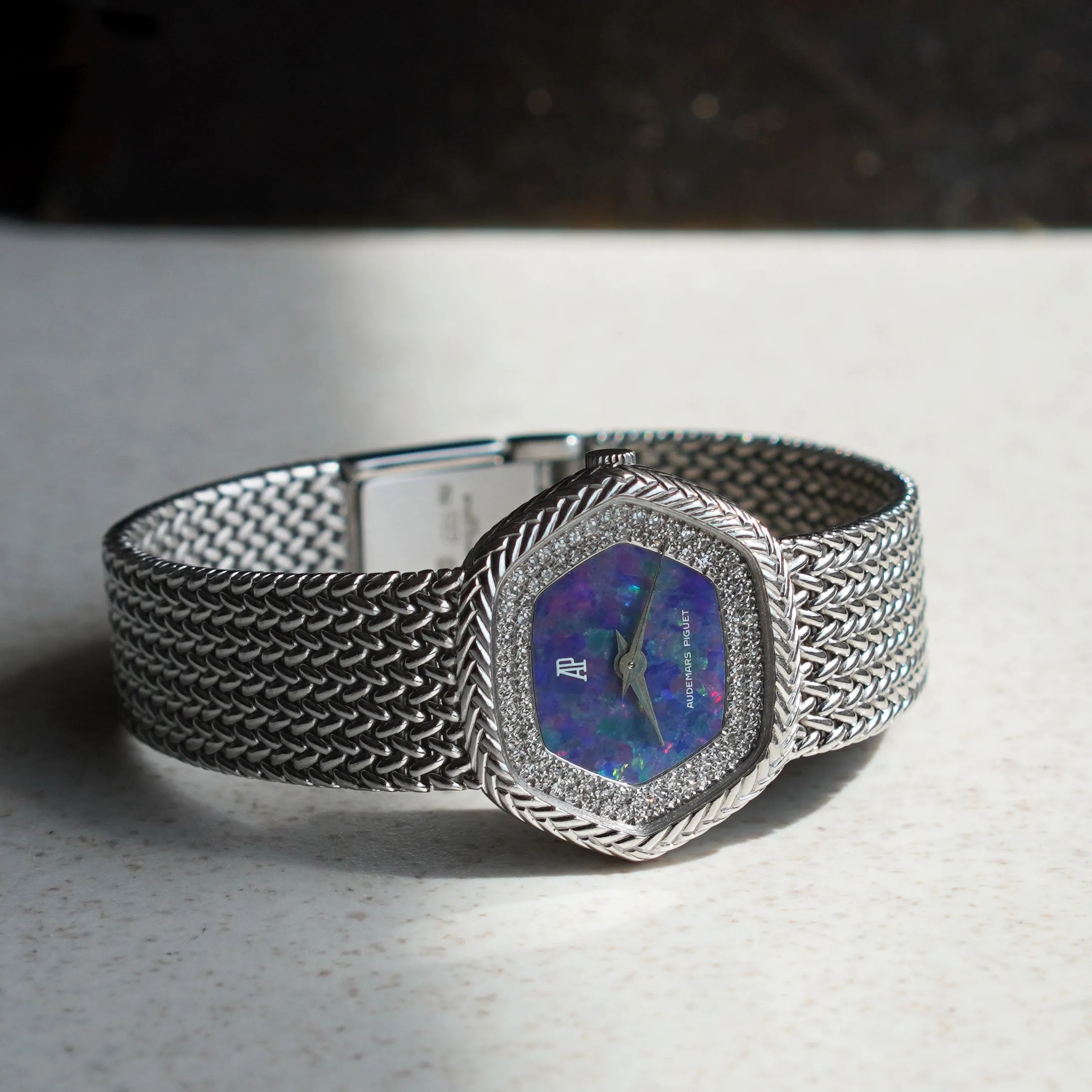 Audemars Piguet Hexagonal Bracelet Watch with Opal and Diamonds Dial, White Gold