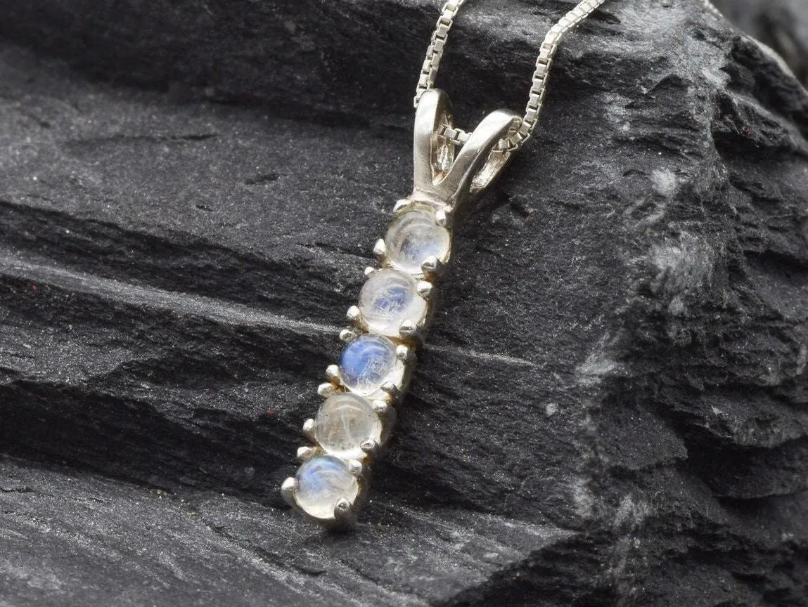 Bar Moonstone Pendant - Rainbow Moonstone Necklace - Long White Pendant