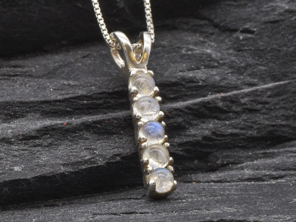 Bar Moonstone Pendant - Rainbow Moonstone Necklace - Long White Pendant