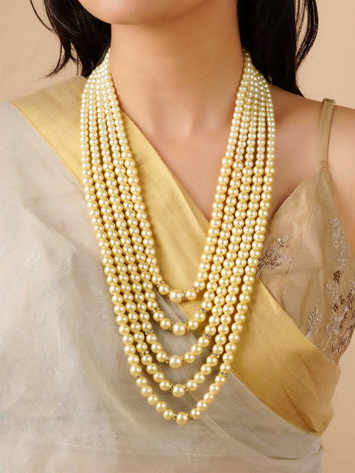 Beige Color Gold Plated Necklace/Mala - MN402