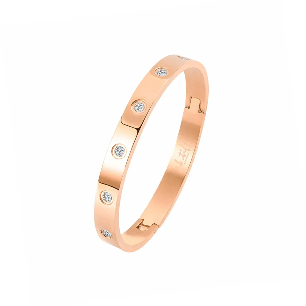 BG808RGP B.Tiff 8-Stone High Polish Bold Rose Gold Bangle Bracelet