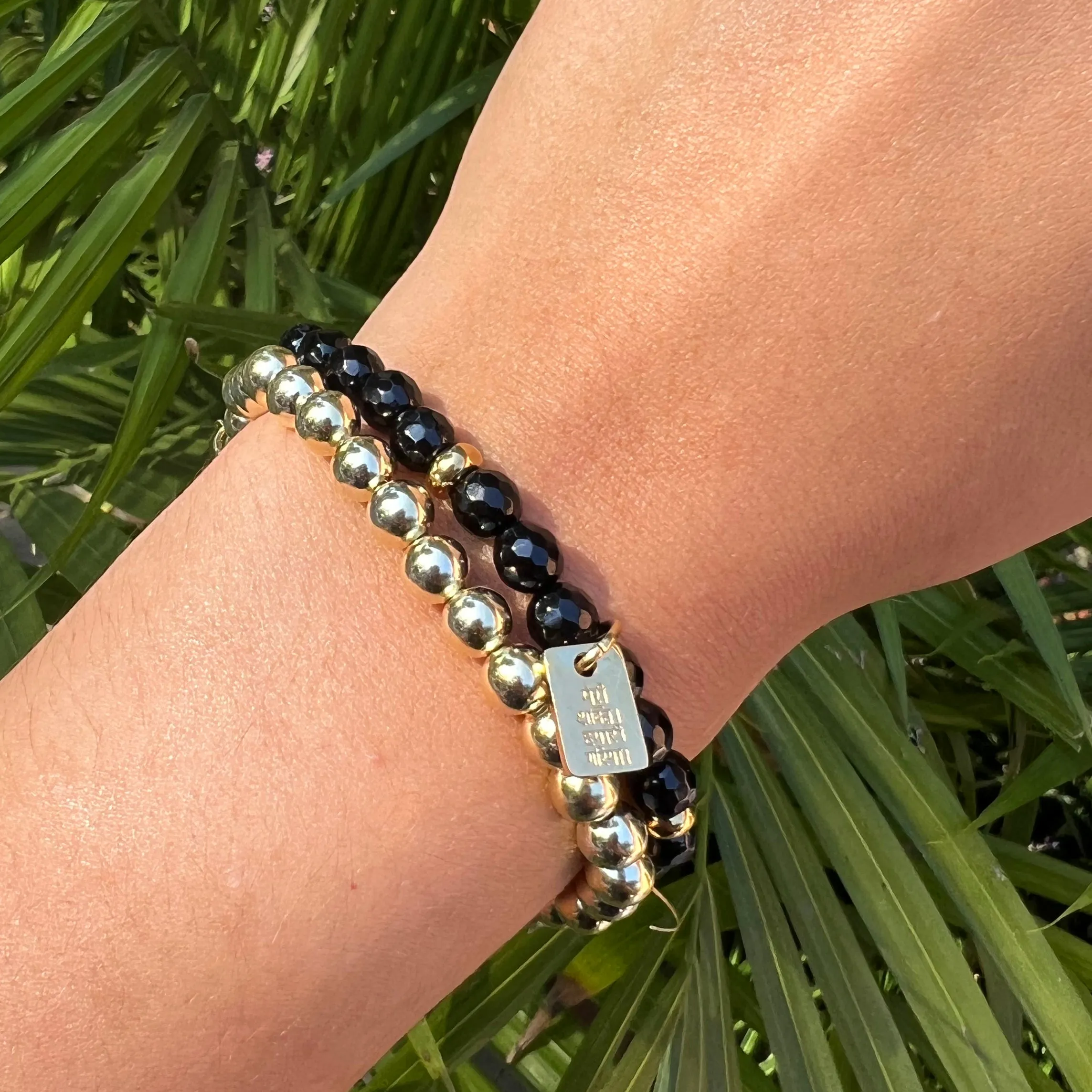 Black Onyx Restore Dignity Bracelet and Gold Stack