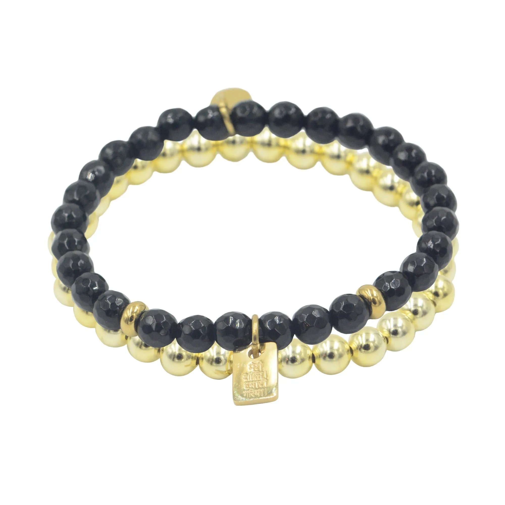 Black Onyx Restore Dignity Bracelet and Gold Stack