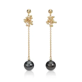 Black Tahitian Pearl Chain Earrings