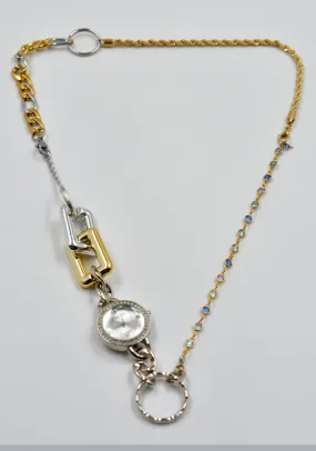 BLESS Nº 78 Z03 MATERIALMIX NECKLACE WATCH w/BLUE RHINESTONE (New season)