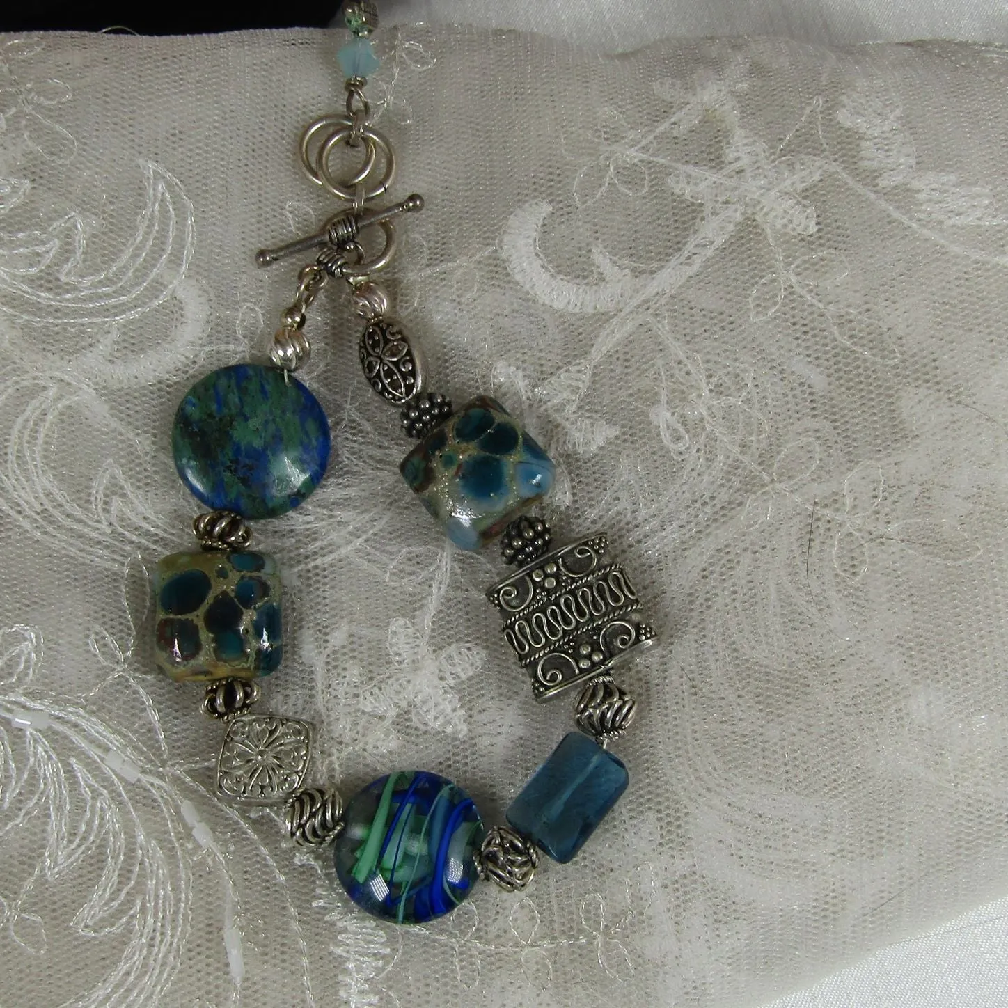 Blue and Silver Handmade  Bead  Classic Bracelet