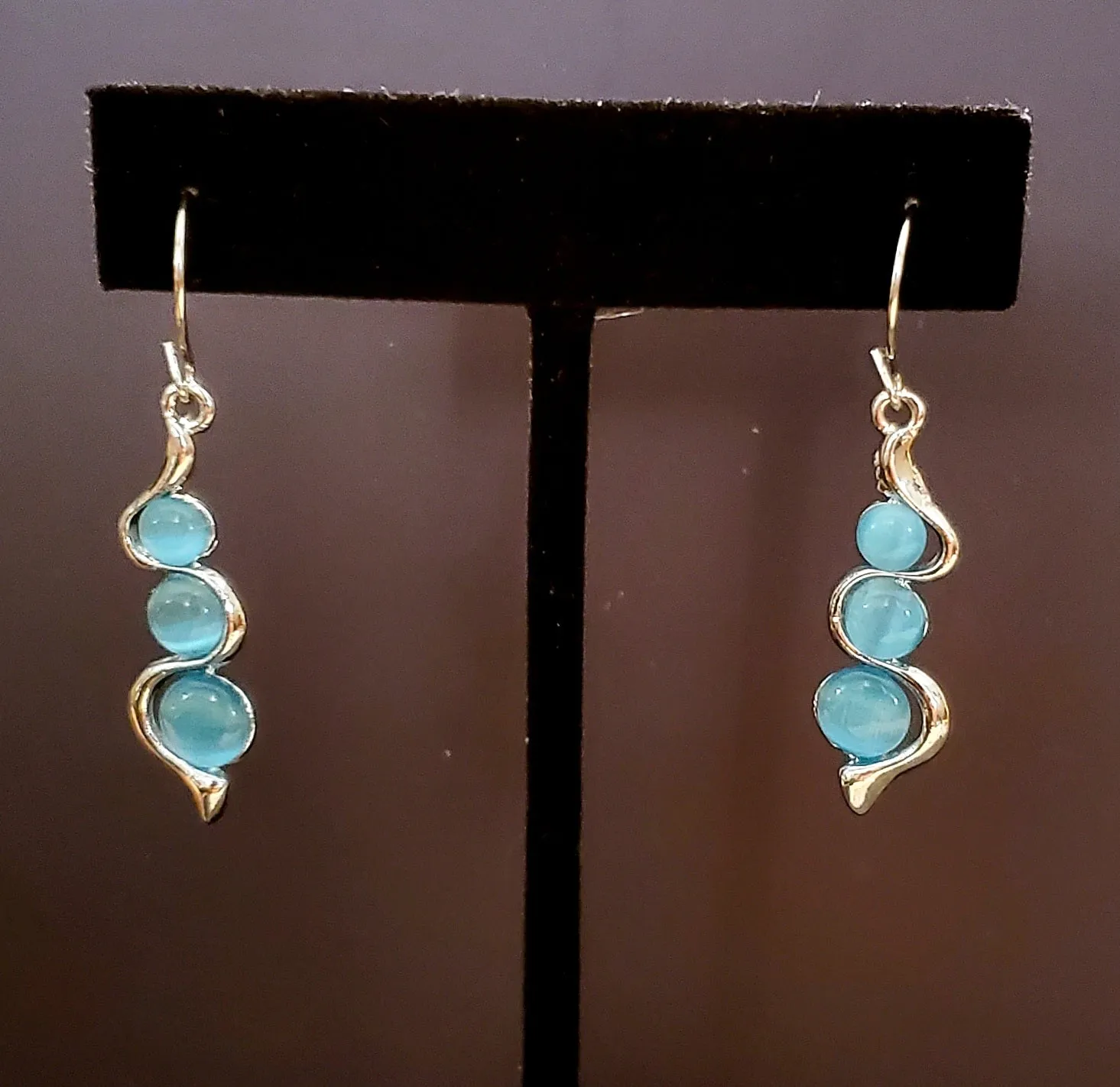 Blue Triple Moonstone Dangle Earrings