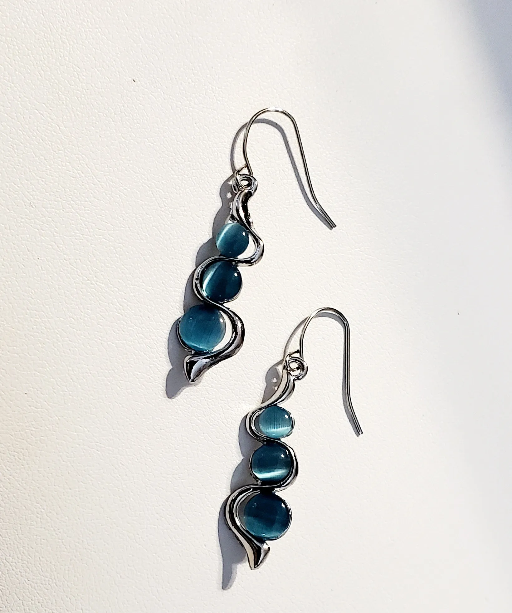 Blue Triple Moonstone Dangle Earrings