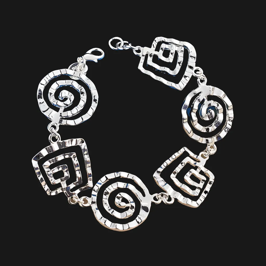 Bracelet Femme avec des spirales rondes & carrées coloris argent (20 cm)