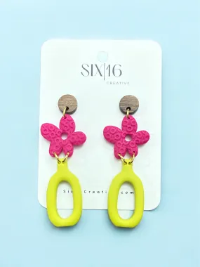 Bright Pink Flower Clay Earrings