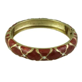 Brown Enamel with Gold X and Crystals Hinged Bangle - BGR512