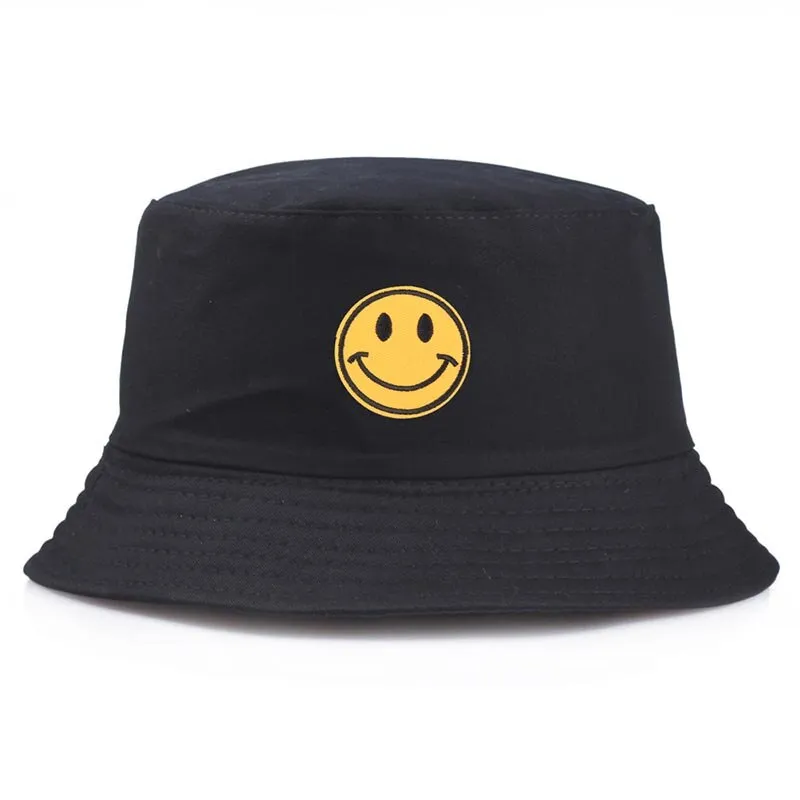 Bucket Hats For Women Embroidery Cartoon Smile Fisherman Hat Summer Fashion Simple Couple Visor Bob Sun Caps